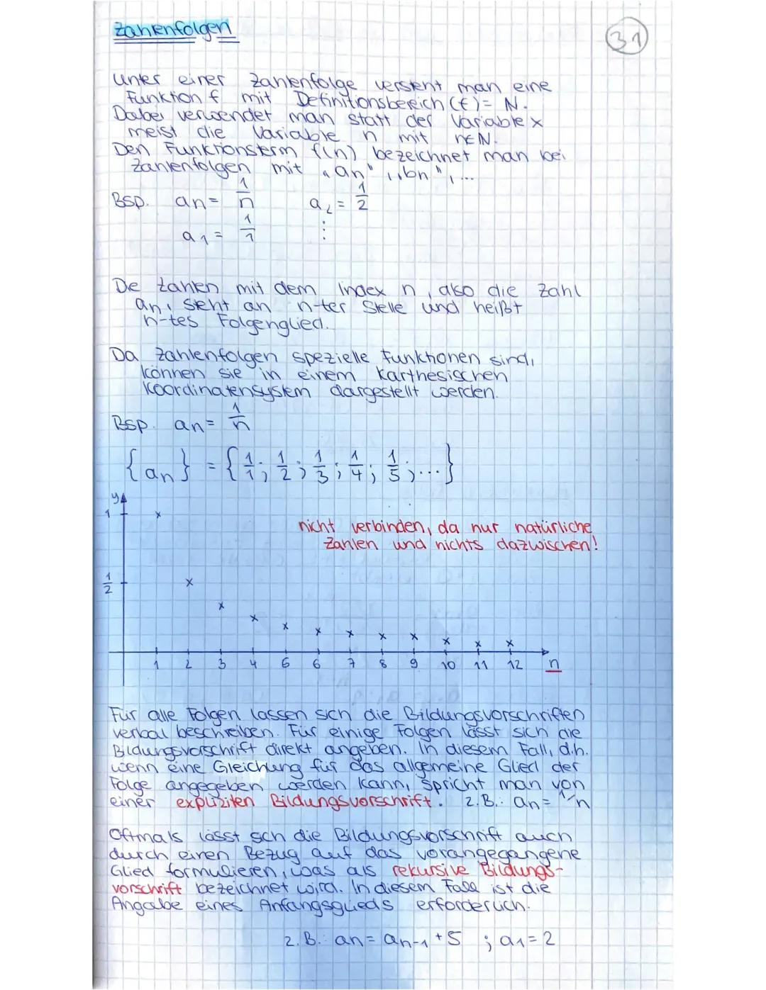Zahlenfolgen
Zankenfolge verstent man eine
mit Definitionsbereich (f) = N₂
Dabei verwendet man statt der Variable x
Variable
unter einer
Fun