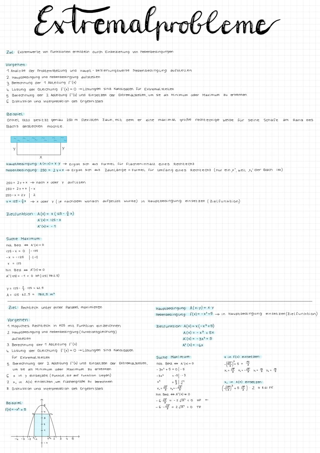 Ziel Extremwerte von Funktionen ermitteln. durch Einbeziehung von Nebenbedingungen
Vorgehen
1. Analyse der Problemstellung und Haupt- bezieh