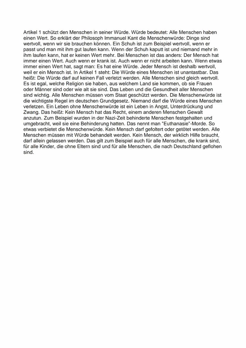 Anspruch auf Menschenwürde
Nr.1
Die Menschenwürde kommt allen Menschen zu, unabhängig davon, ob sie die
spezifischen oder typischen Bedingun