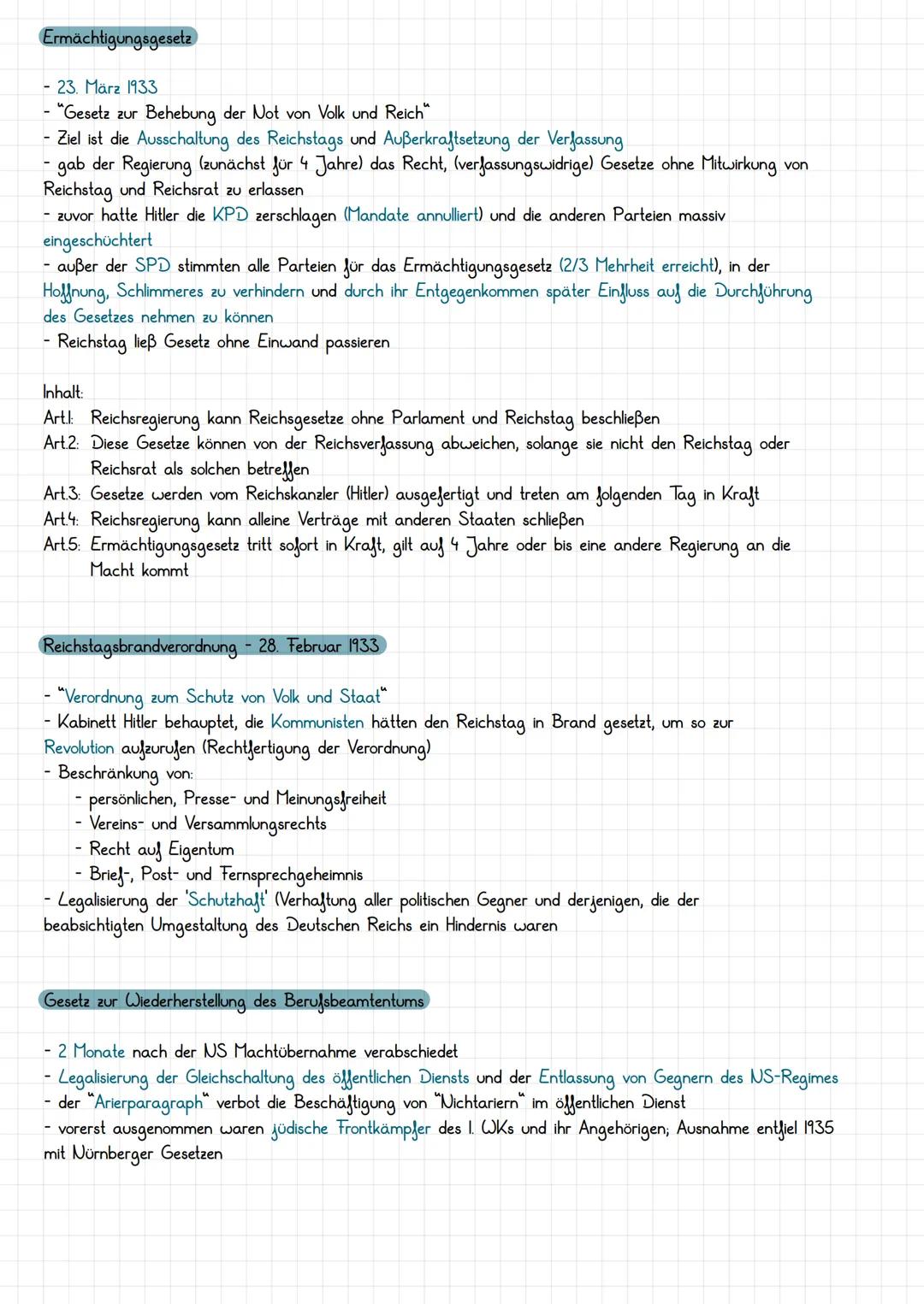 Ermächtigungsgesetz
- 23. März 1933
- "Gesetz zur Behebung der Not von Volk und Reich
Ziel ist die Ausschaltung des Reichstags und Außerkraf