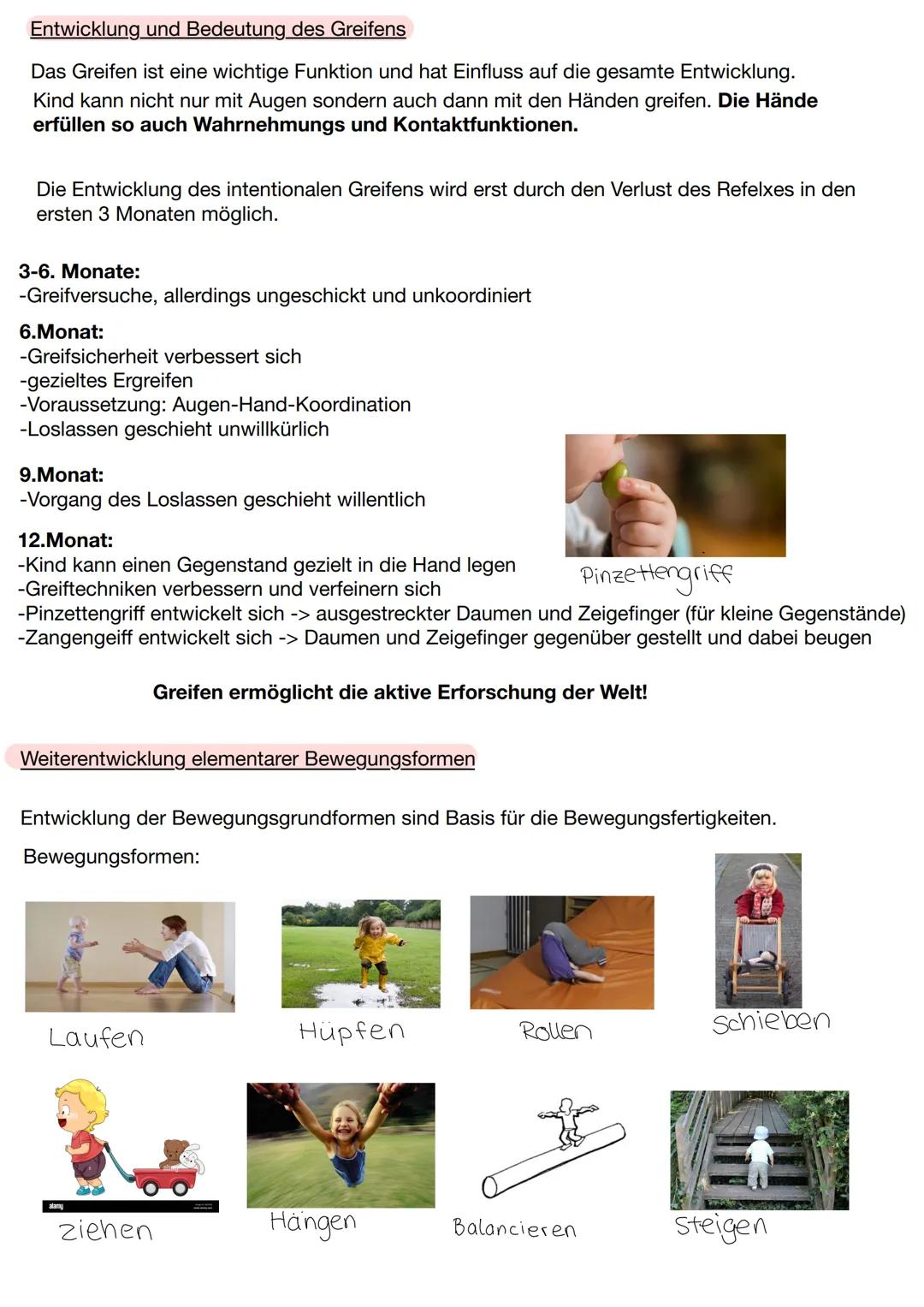 Entwicklung zielgerichteter Bewegungen

Nach der Geburt:
-Schlag und Stoßbewegungen
-differenziert

2-3 Monat:
-Kind kann gezielt den Kopf h