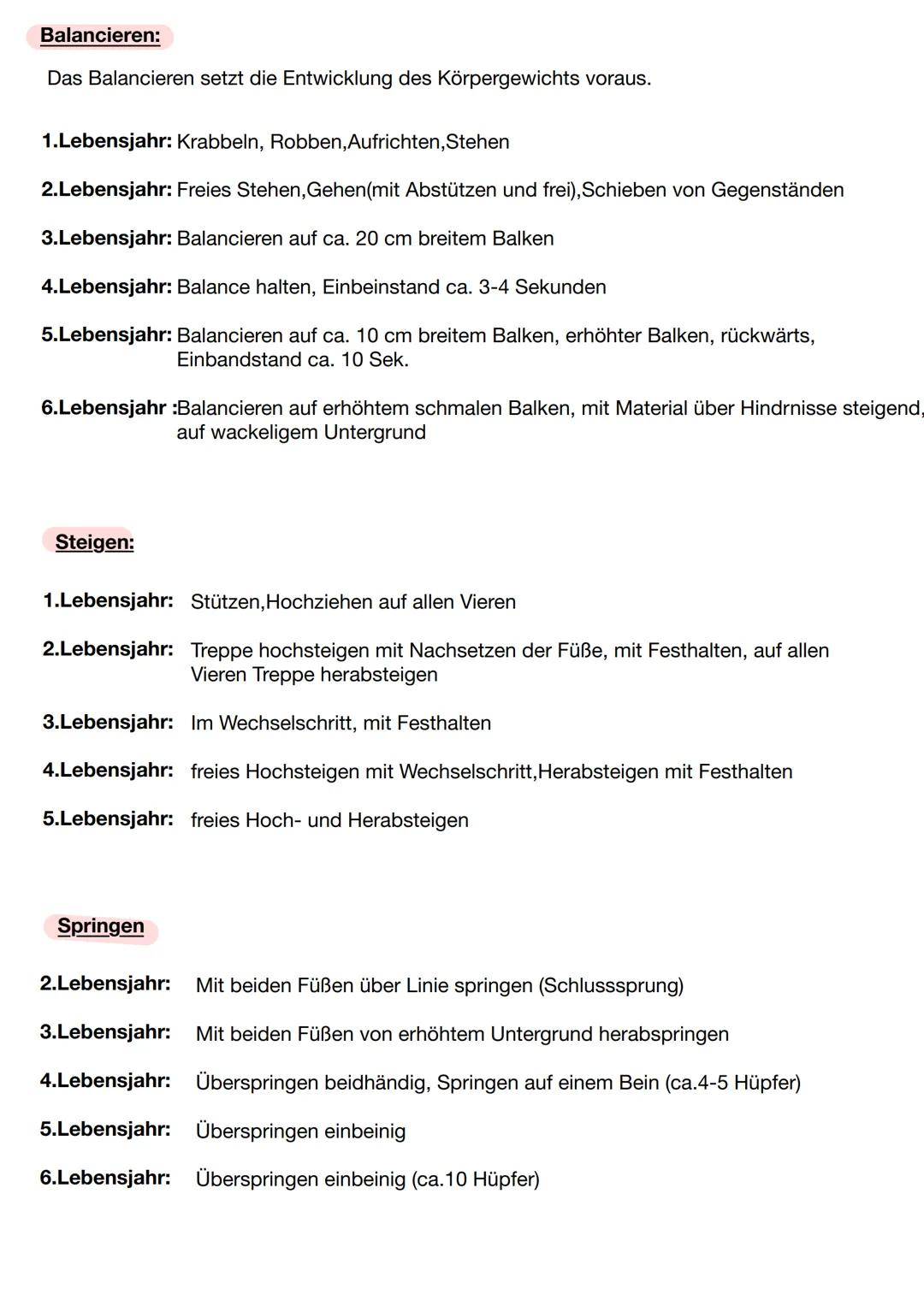 Entwicklung zielgerichteter Bewegungen

Nach der Geburt:
-Schlag und Stoßbewegungen
-differenziert

2-3 Monat:
-Kind kann gezielt den Kopf h