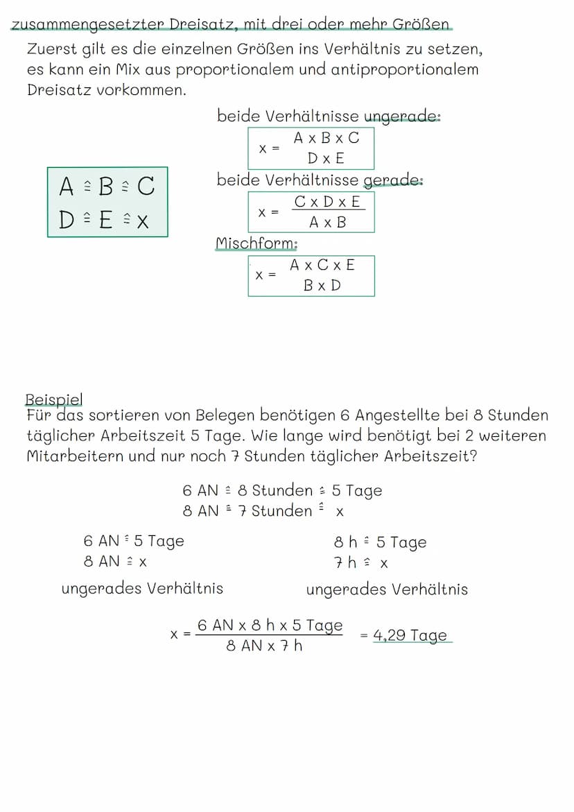 proportionaler Dreisatz, mit geradem Verhältnis
Je weniger der gegebenen Größe, desto weniger der
gesuchten Größe
je mehr, desto mehr
Merke: