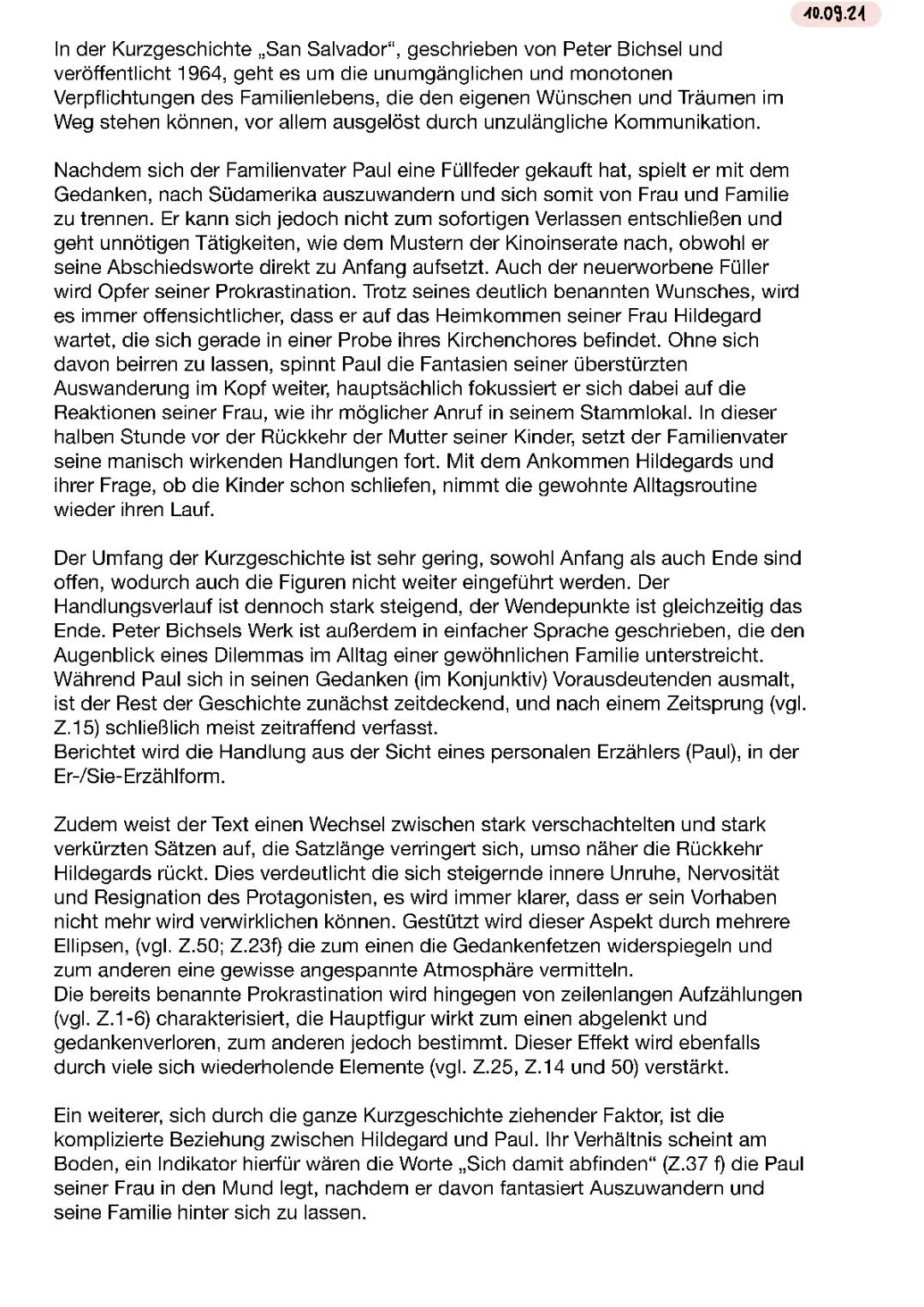 San Salvador Peter Bichsel Kurzgeschichte PDF: Arbeitsblatt, Sprachliche Mittel und Interpretation