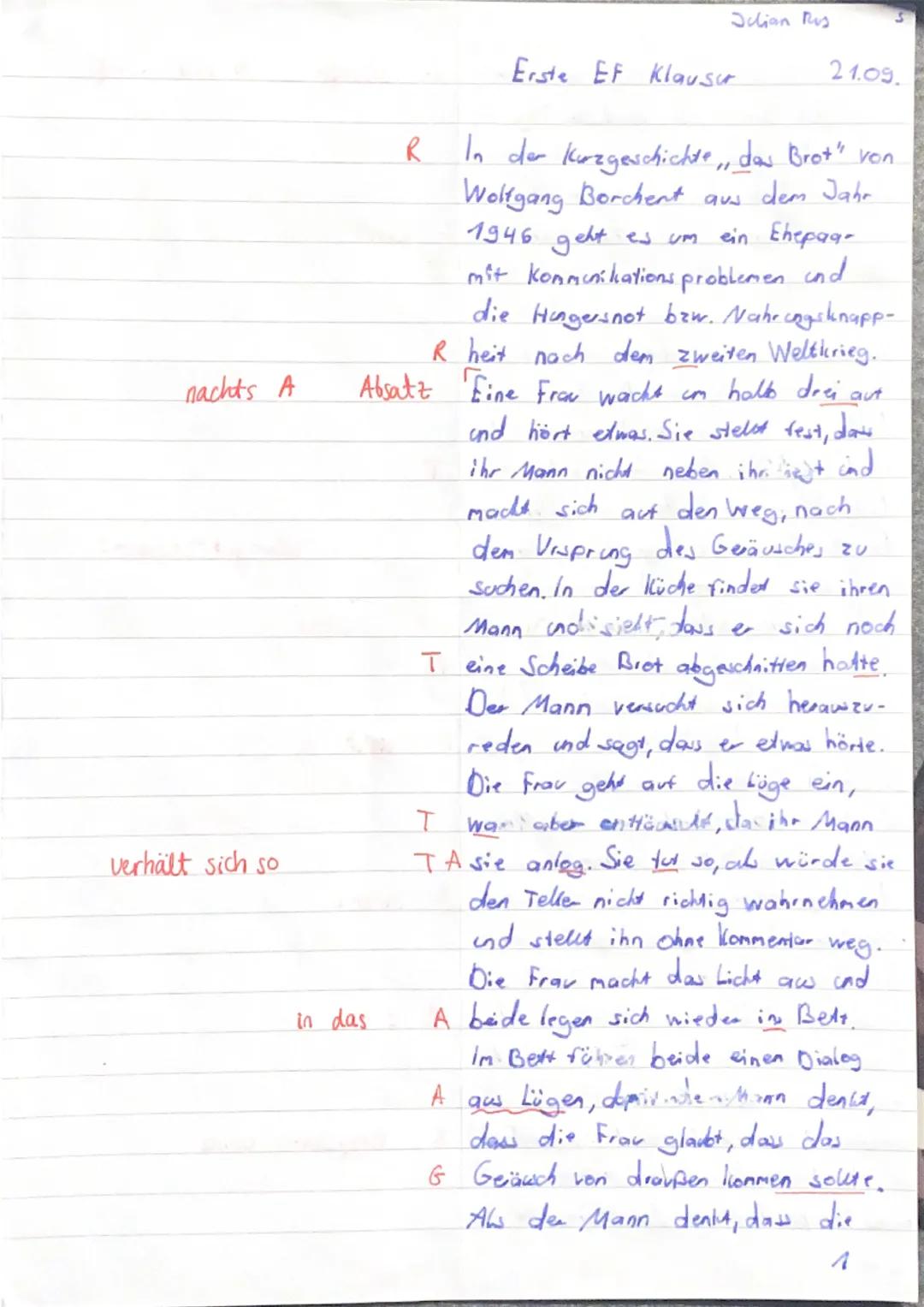Rosner-Blumenthal
Text - Wolfgang Borchert: Das Brot (1946)
Aufgabenstellung:
Klausur Nr. 1/EF/GK Deutsch 4
Analysieren und interpretieren S