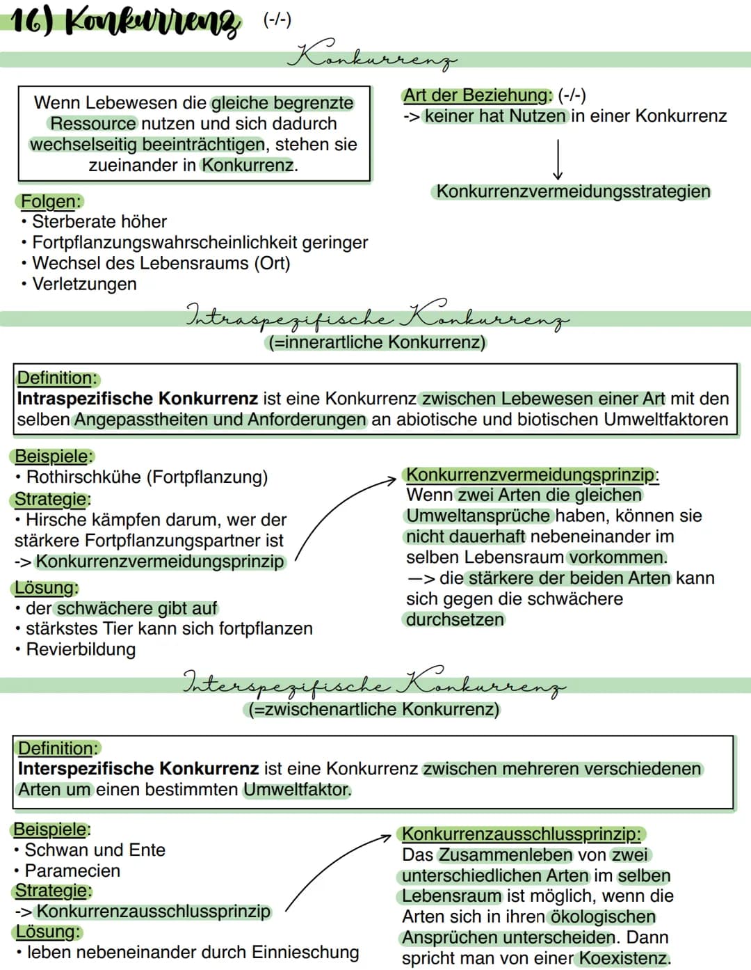 16) Konkurrenz (-/-)
Wenn Lebewesen die gleiche begrenzte
Ressource nutzen und sich dadurch
wechselseitig beeinträchtigen, stehen sie
zueina