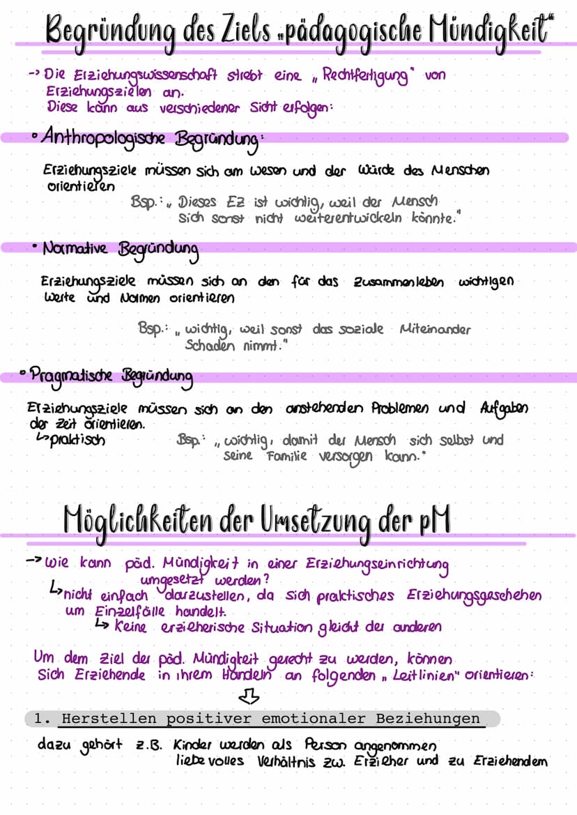 Pädagogische Mündigkeit als Erziehungsziel
Mündigkeit Bereitschaft und Fähigkeit eines Menschen, das eigene und soziale Leben sowie die Sach