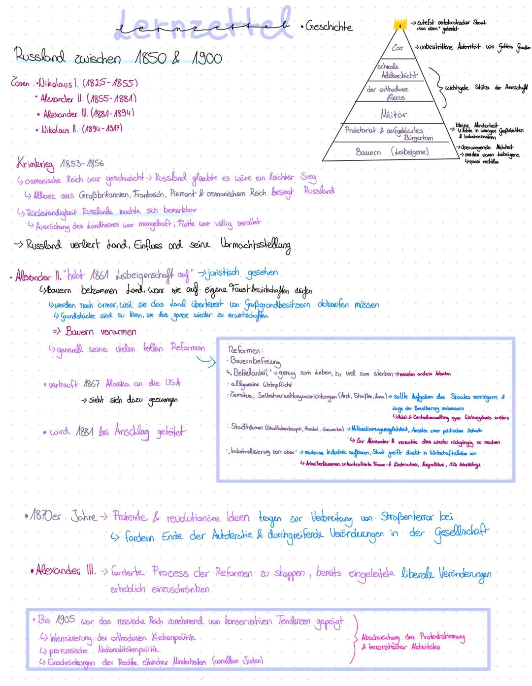 econ Geschichte

Russland zwischen 1850 & 1900

Zonen: Nikolaus 1. (1825-1855)
*   Alexancher 11. (1855-1881)
*   Alexander III. (1881-1894)