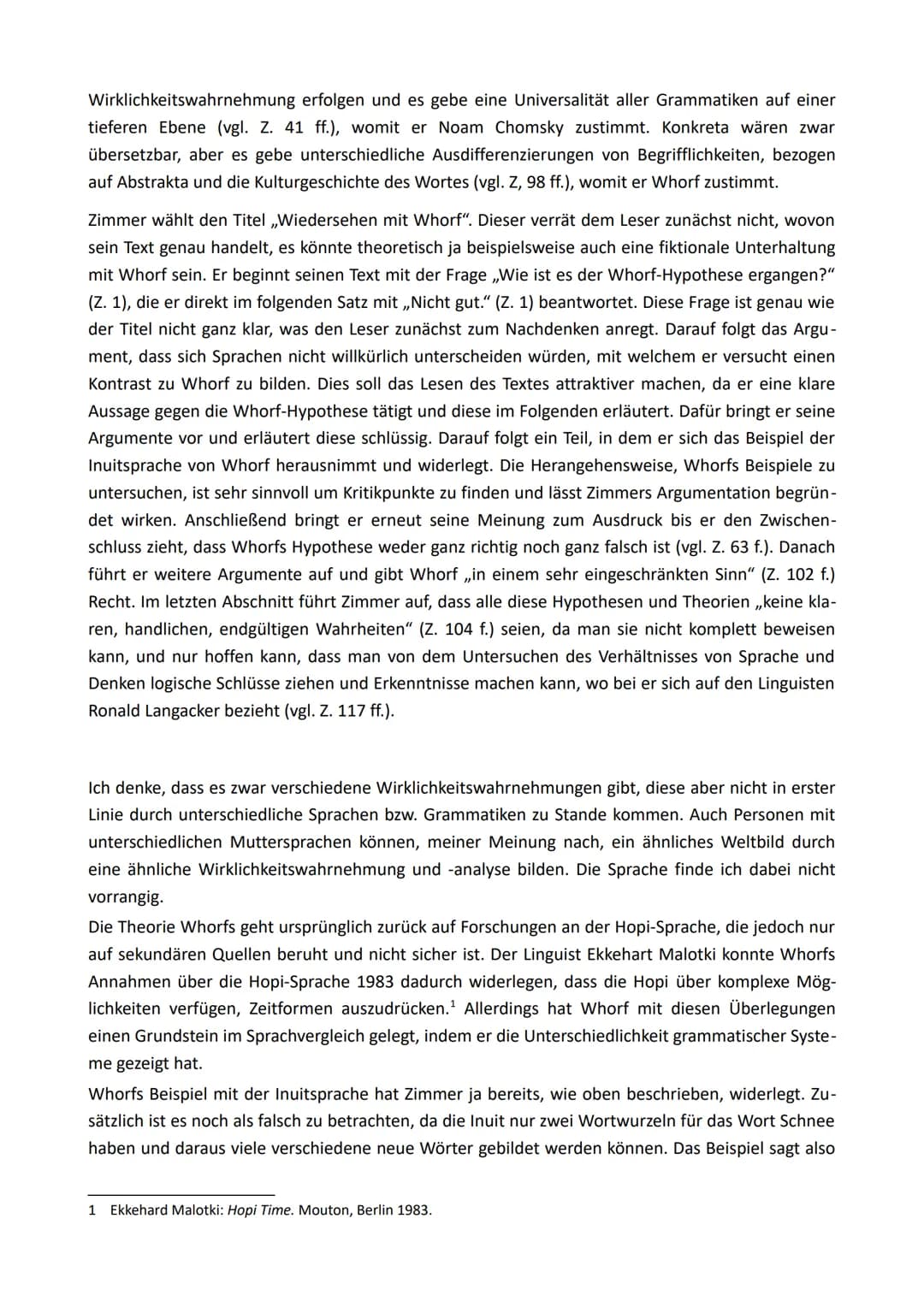 D. E. Zimmer: Wiedersehen mit Whorf
Der Sachtext ,,Wiedersehen mit Whorf", welcher von Dieter E. Zimmer verfasst und 2008 veröffent-
licht w
