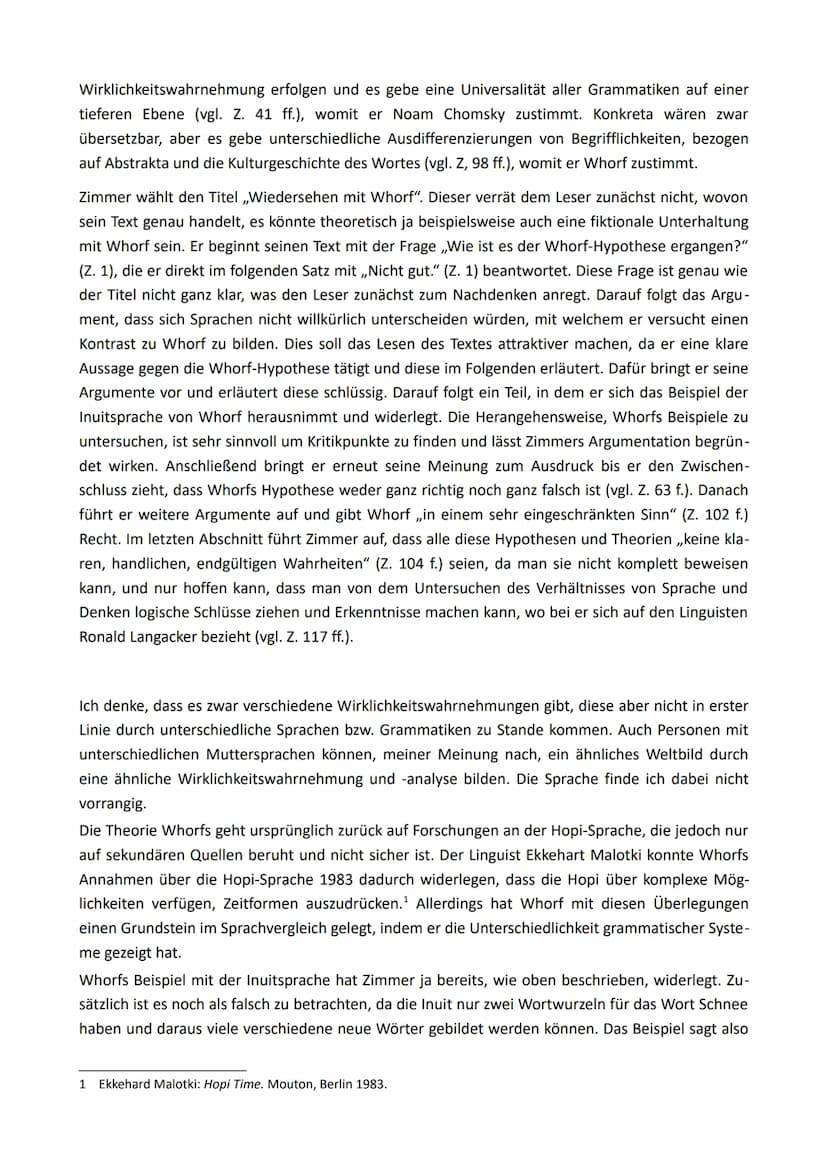 D. E. Zimmer: Wiedersehen mit Whorf
Der Sachtext ,,Wiedersehen mit Whorf", welcher von Dieter E. Zimmer verfasst und 2008 veröffent-
licht w