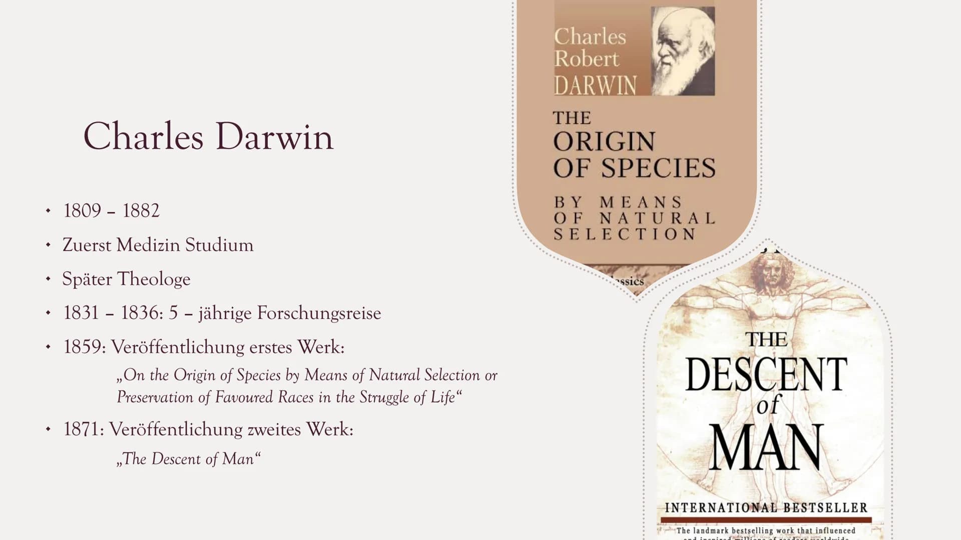 Die Evolutionstheorie
von Charles Darwin
PRÄSENTATION
VON MARIE SCHIRMER Gliederung
Charles Darwin
Selektionstheorie
Experiment
Synthetische