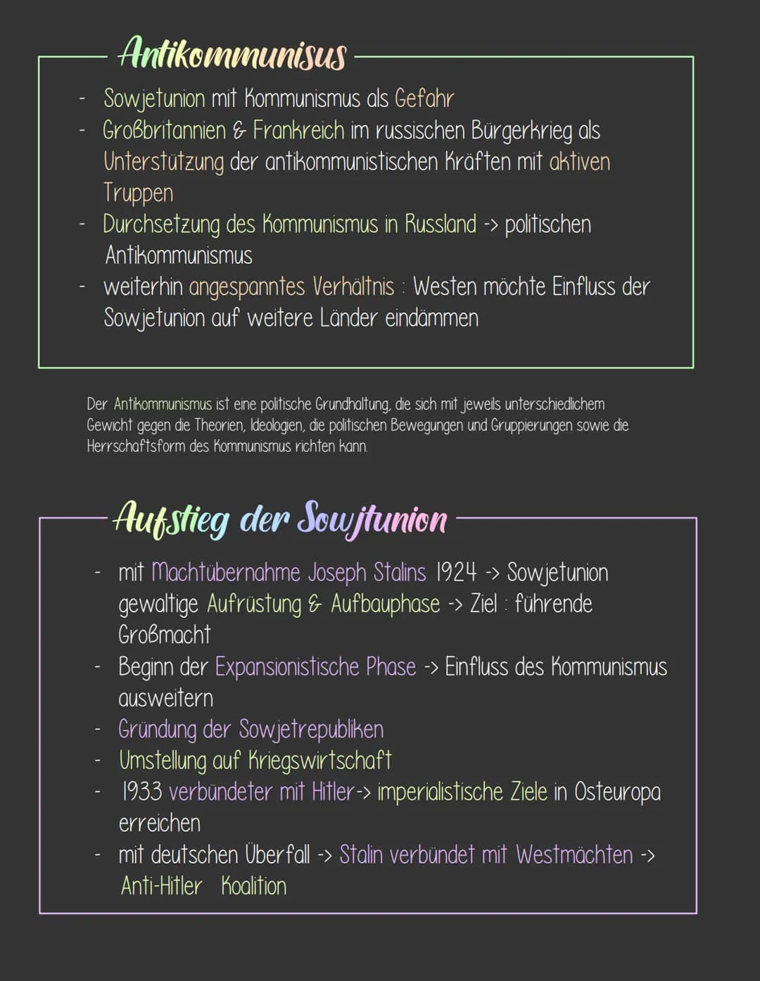 Kalter Krieg
-DEFINITION.
Konkurrenzkampf zwischen Weltmächten USA + verbündete
Westmächte & Sowjetunion + verbündete Ostblockstaaten
Ausein