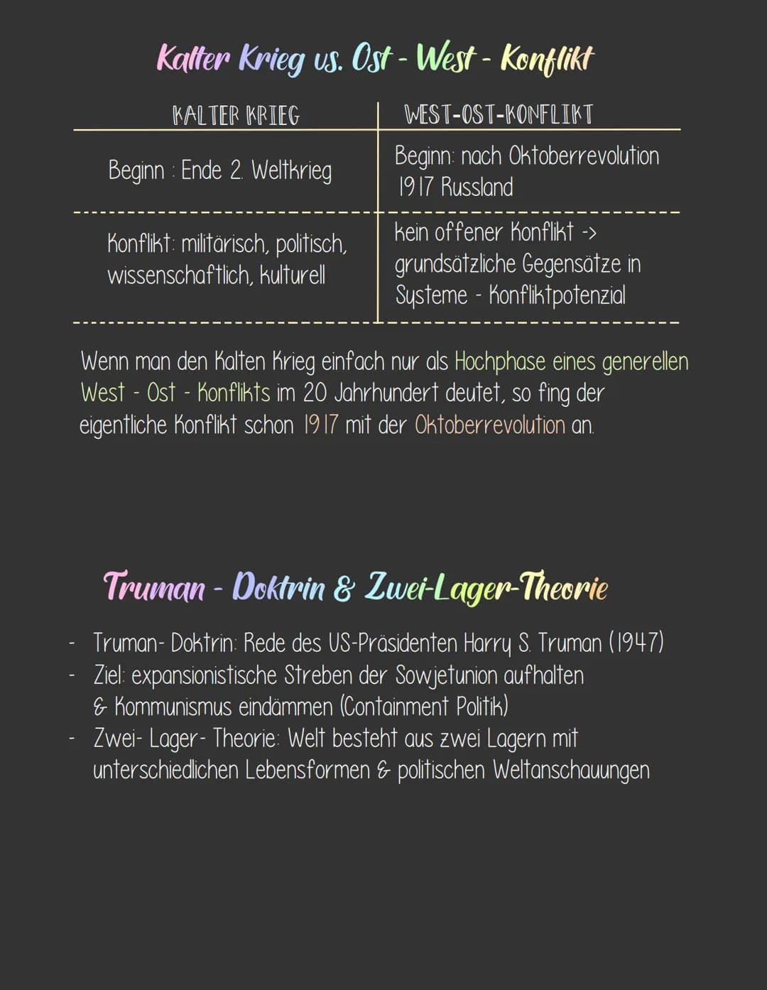 Kalter Krieg
-DEFINITION.
Konkurrenzkampf zwischen Weltmächten USA + verbündete
Westmächte & Sowjetunion + verbündete Ostblockstaaten
Ausein