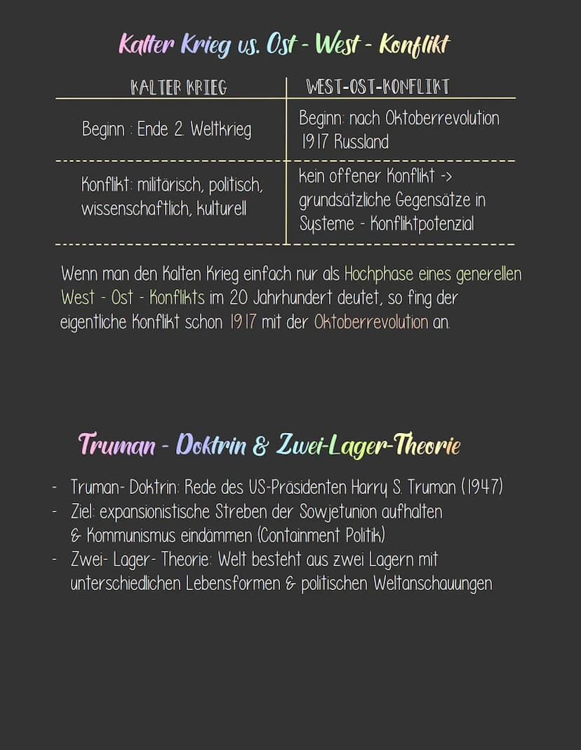 Kalter Krieg
-DEFINITION.
Konkurrenzkampf zwischen Weltmächten USA + verbündete
Westmächte & Sowjetunion + verbündete Ostblockstaaten
Ausein