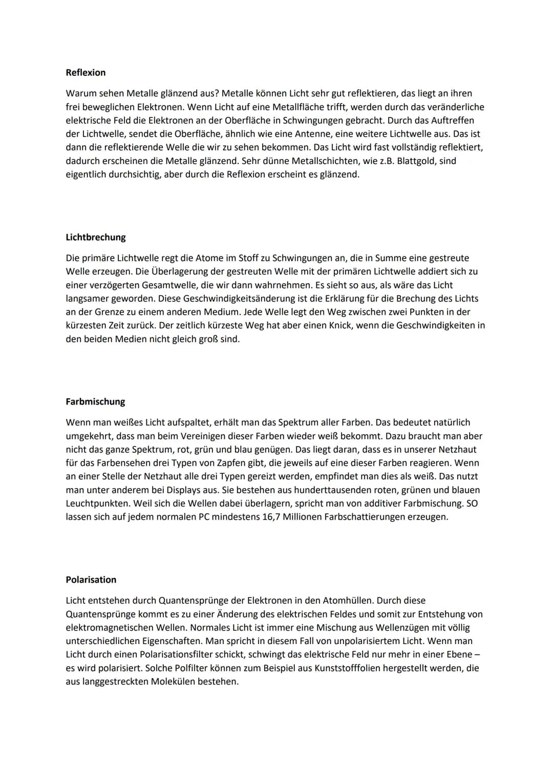 Reflexion
Warum sehen Metalle glänzend aus? Metalle können Licht sehr gut reflektieren, das liegt an ihren
frei beweglichen Elektronen. Wenn