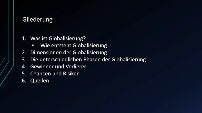 Globalisierung
ÜBER DIE ENTSTEHUNG DER
GLOBALISIERUNG UND IHRE FOLGEN Gliederung
1. Was ist Globalisierung?
Wie entsteht Globalisierung
2. D
