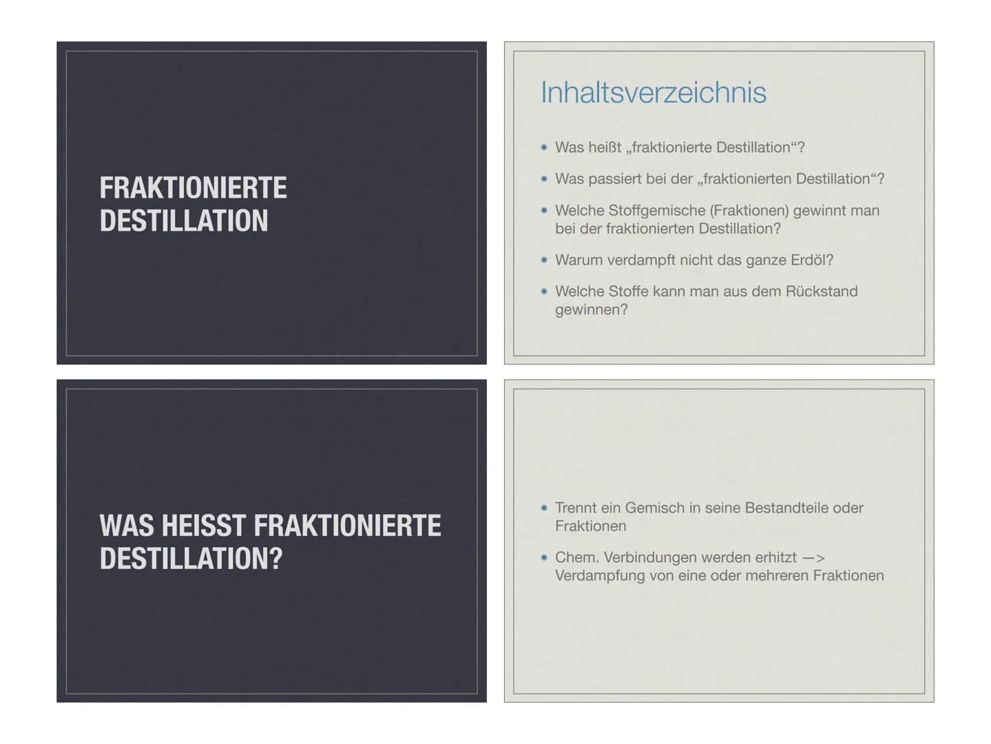 FRAKTIONIERTE
DESTILLATION
WAS HEISST FRAKTIONIERTE
DESTILLATION?
Inhaltsverzeichnis
. Was heißt ,,fraktionierte Destillation"?
. Was passie