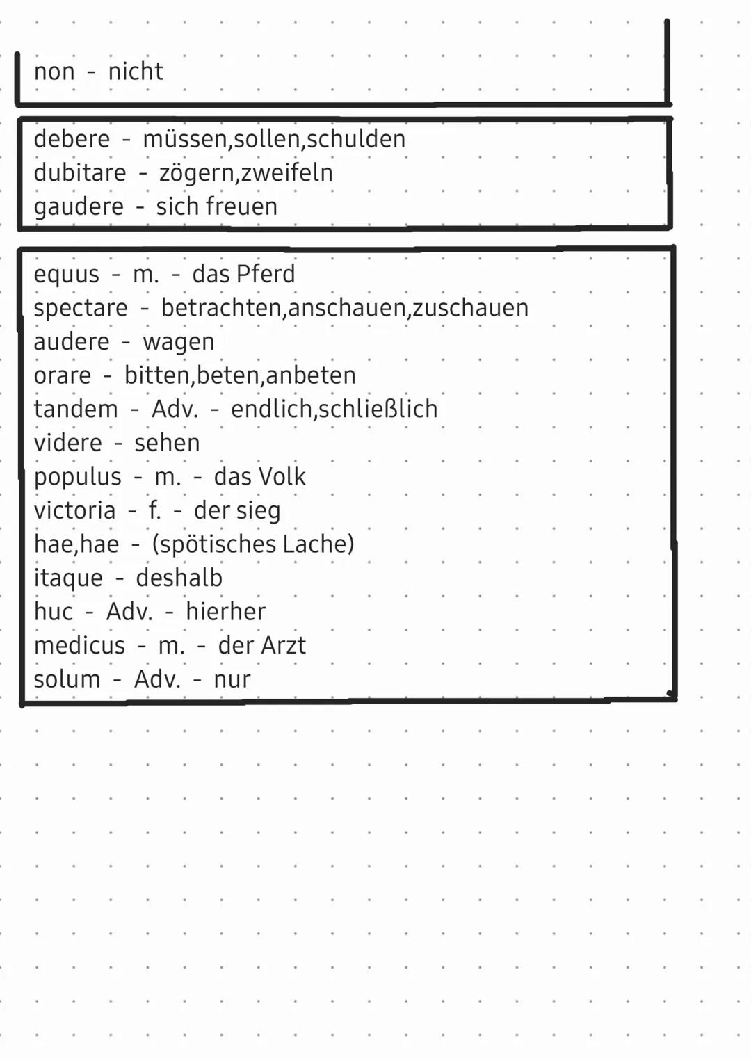 Latein Lektion 1
Diese Vokabel braucht ihr für die erste Lektion
ecce schau!schaut!
ibi - Adv. - dort
esse sein,sich befinden
est - 3.per.sg