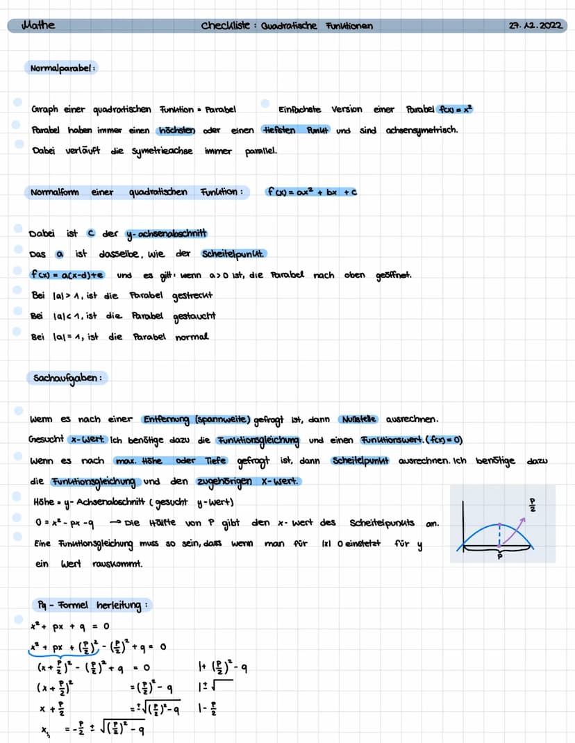 Mathe
Normalparabel:
Graph einer quadratischen Funktion = Parabel
Einfachste version einer Parabel fox) = x²
Parabel haben immer einen höchs