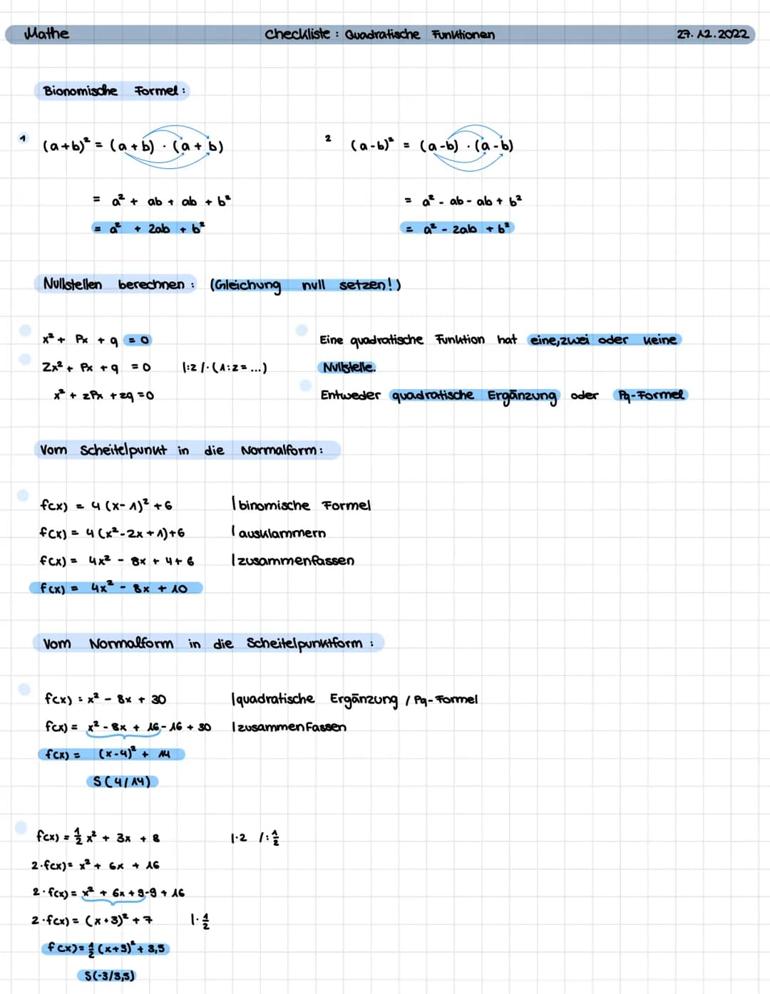 Mathe
Normalparabel:
Graph einer quadratischen Funktion = Parabel
Einfachste version einer Parabel fox) = x²
Parabel haben immer einen höchs