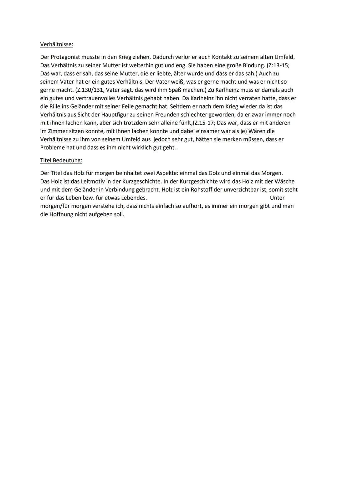 Analyse und Interpretation
Das Holz für morgen
Von Wolfgang Borchert 1946/47
Inhaltsangabe:
Die Kurzgeschichte von Wolfgang Borchert aus dem