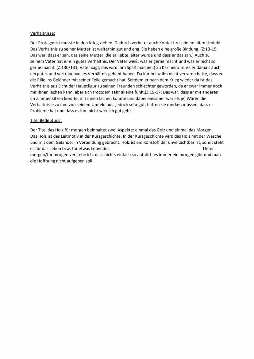 Analyse und Interpretation
Das Holz für morgen
Von Wolfgang Borchert 1946/47
Inhaltsangabe:
Die Kurzgeschichte von Wolfgang Borchert aus dem