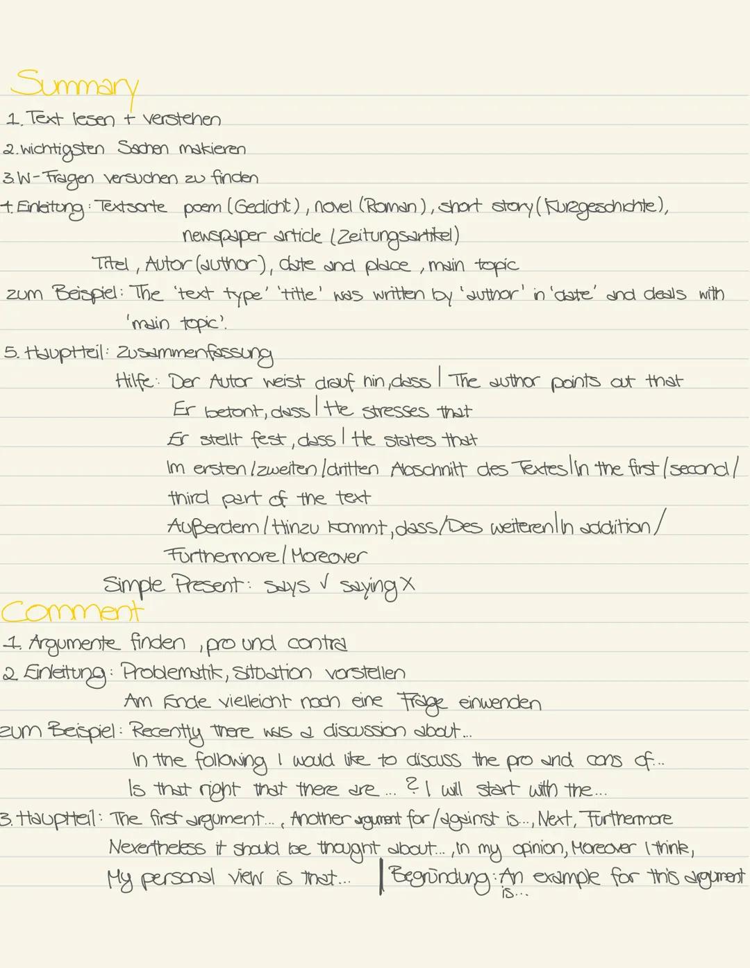 # Summary

1. Text lesen + verstehen
2. wichtigsten Sachen makieren.
3. W-Fragen versuchen zu finden.
4. Einleitung: Textsorte poem (Gedicht