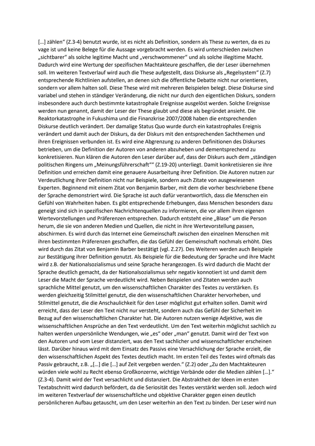 Probeklausur
Der Auszug stammt aus dem Aufsatz ,,Sprache. Macht. Denken", welcher von Benjamin Mikfeld und
Jan Turowski 2014 geschrieben wur