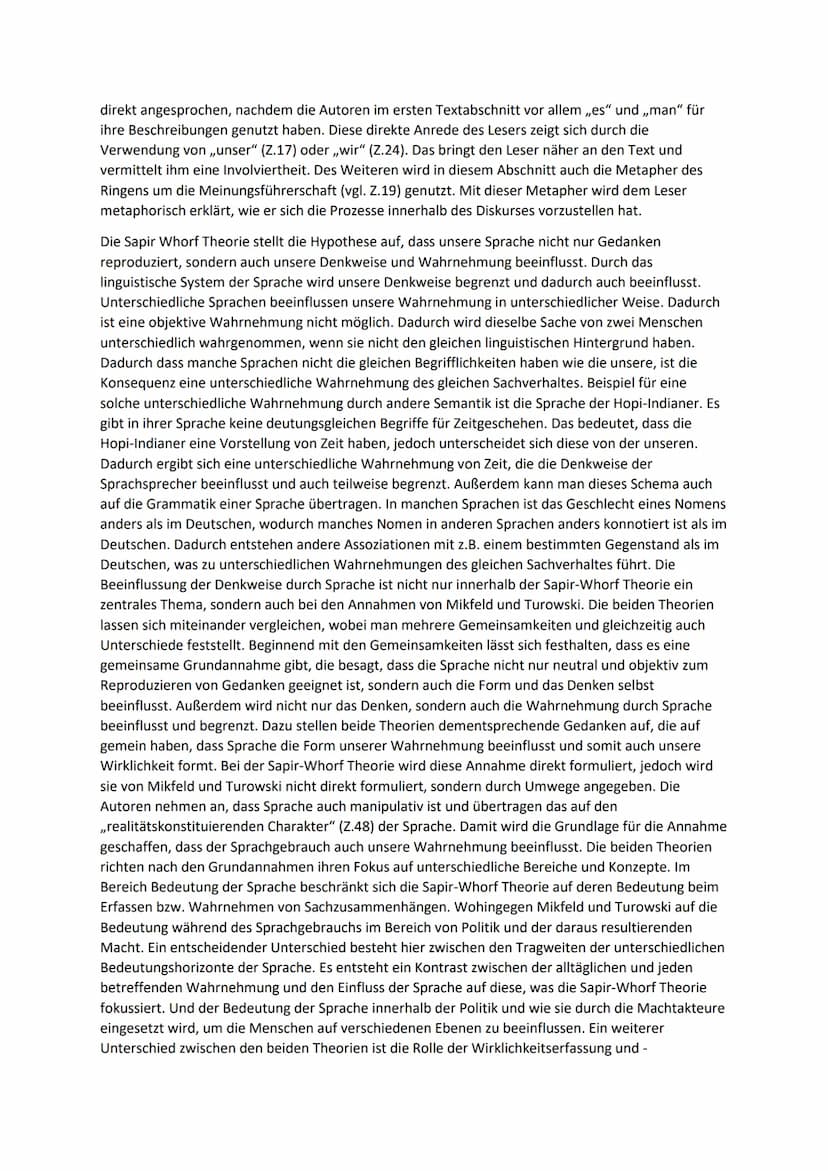 Probeklausur
Der Auszug stammt aus dem Aufsatz ,,Sprache. Macht. Denken", welcher von Benjamin Mikfeld und
Jan Turowski 2014 geschrieben wur