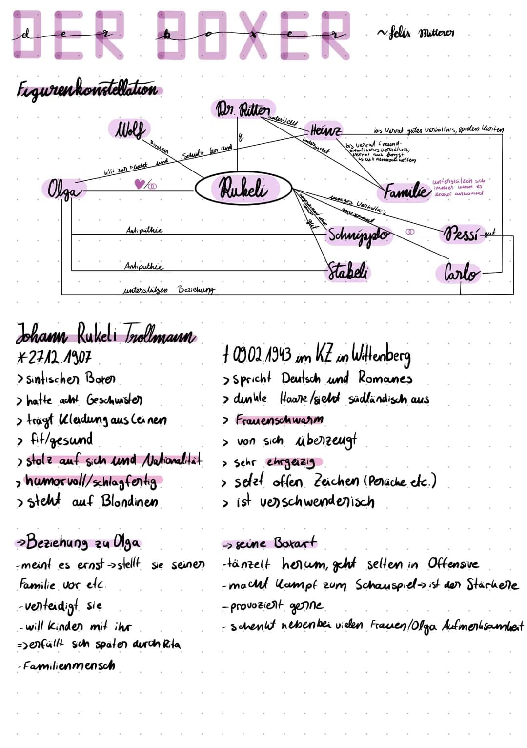 BER BOXER
Figurenkonstellation
Olga
Wolf
Rivalen
hilft zur Flucht und
Antipathie
Antipathie
unterslutzen Beziehung
Schutz für und
Johann Ruk