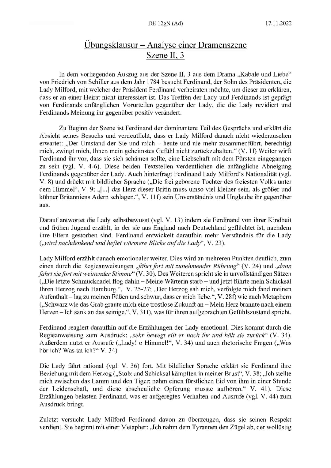 Szenenanalyse Kabale und Liebe, Szene II, 3