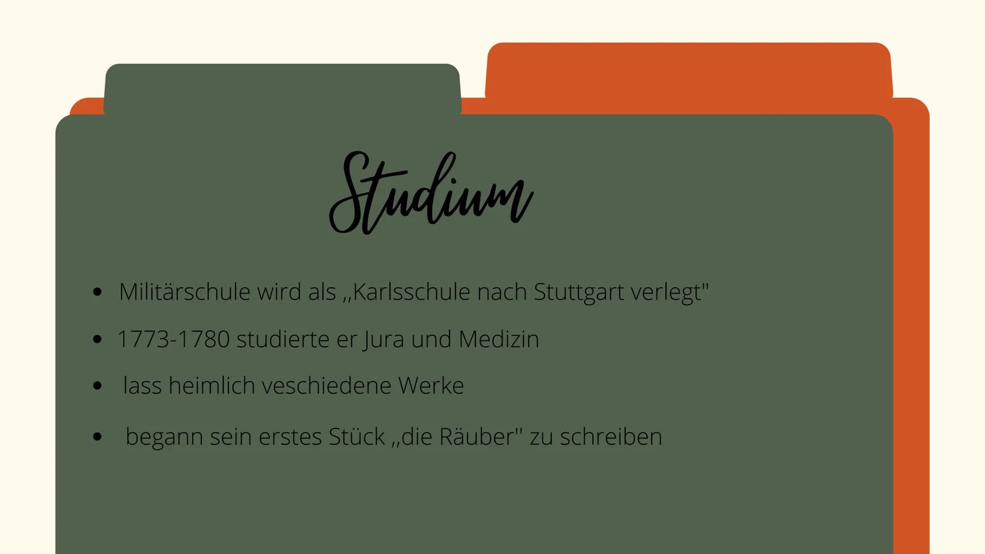 FRIEDRICH SCHILLER 1
2
3
4
Gliederung
Kindheit
Jugend & Studium
schwere Jahre
erfolgreiche Jahre
Wirkung
Werke
Sturm und Drang
(wichtige Mer
