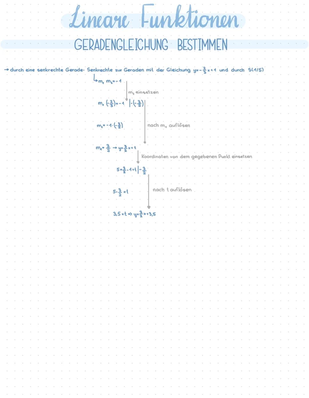 Lineare Funktionen
Zwei Geraden sind parallel, wenn
Leschneiden sich nicht
→Wenn m. nicht gleich ist, schneiden sich die Graphen.
Rechnung u