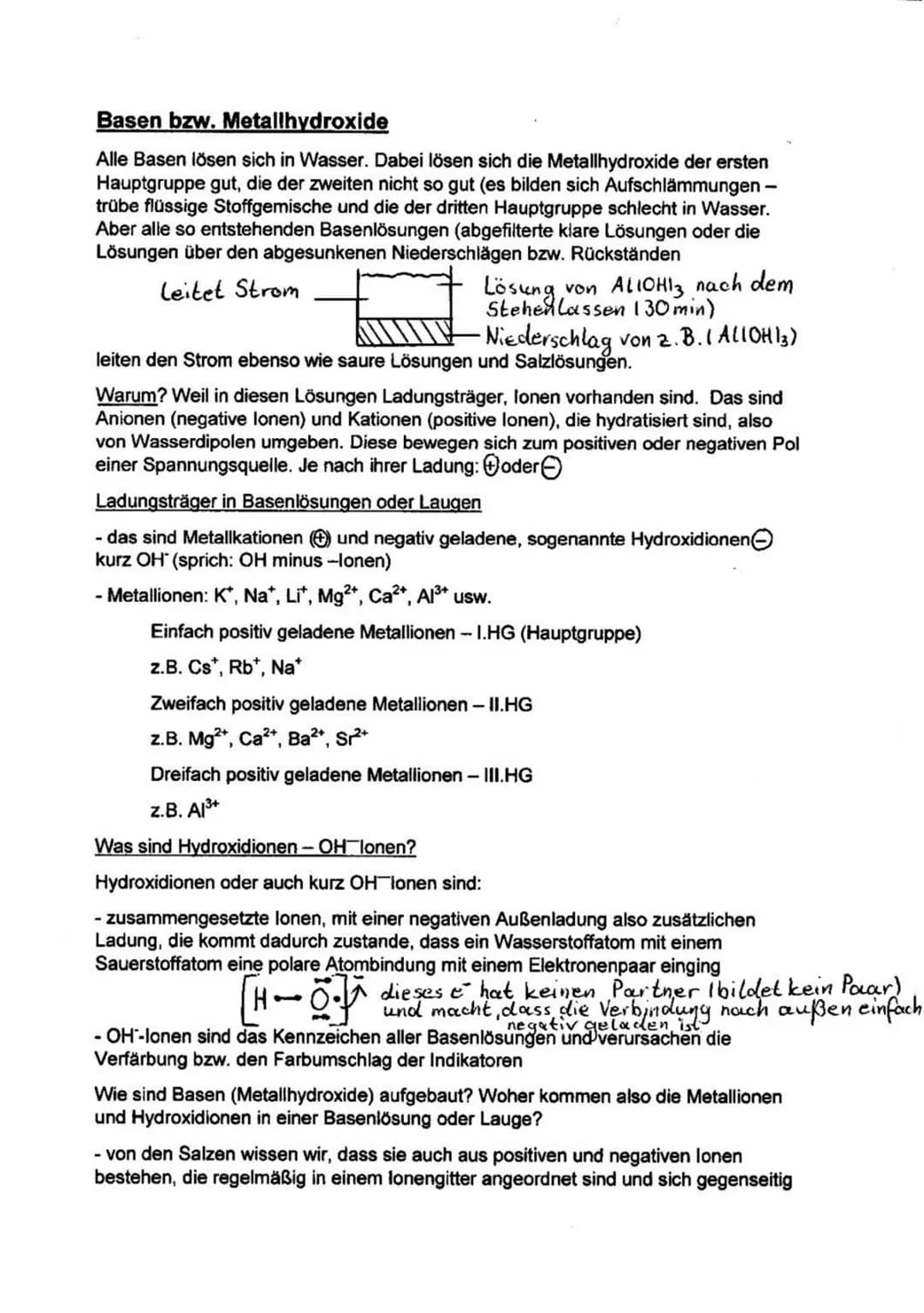 Für das Auflösen eines Metallhydroxids in Wasser schreibt man wie bei Salzen eine
lonengleichung, die Hydrationsgleichung:
•Ladungsanzahl
di
