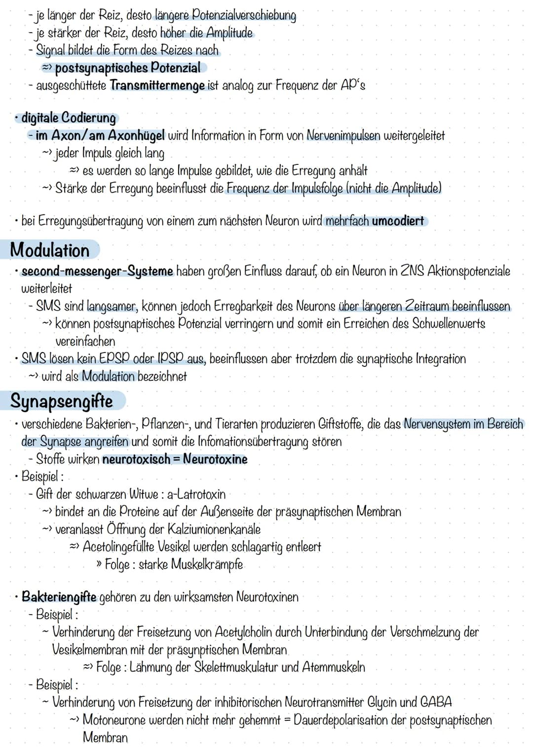 Erregende und hemmende Synapsen
Postsynaptische Potenziale
• erregende Synapse
Transmitter binden an Rezeptoren, veranlassen das Öffnen von 