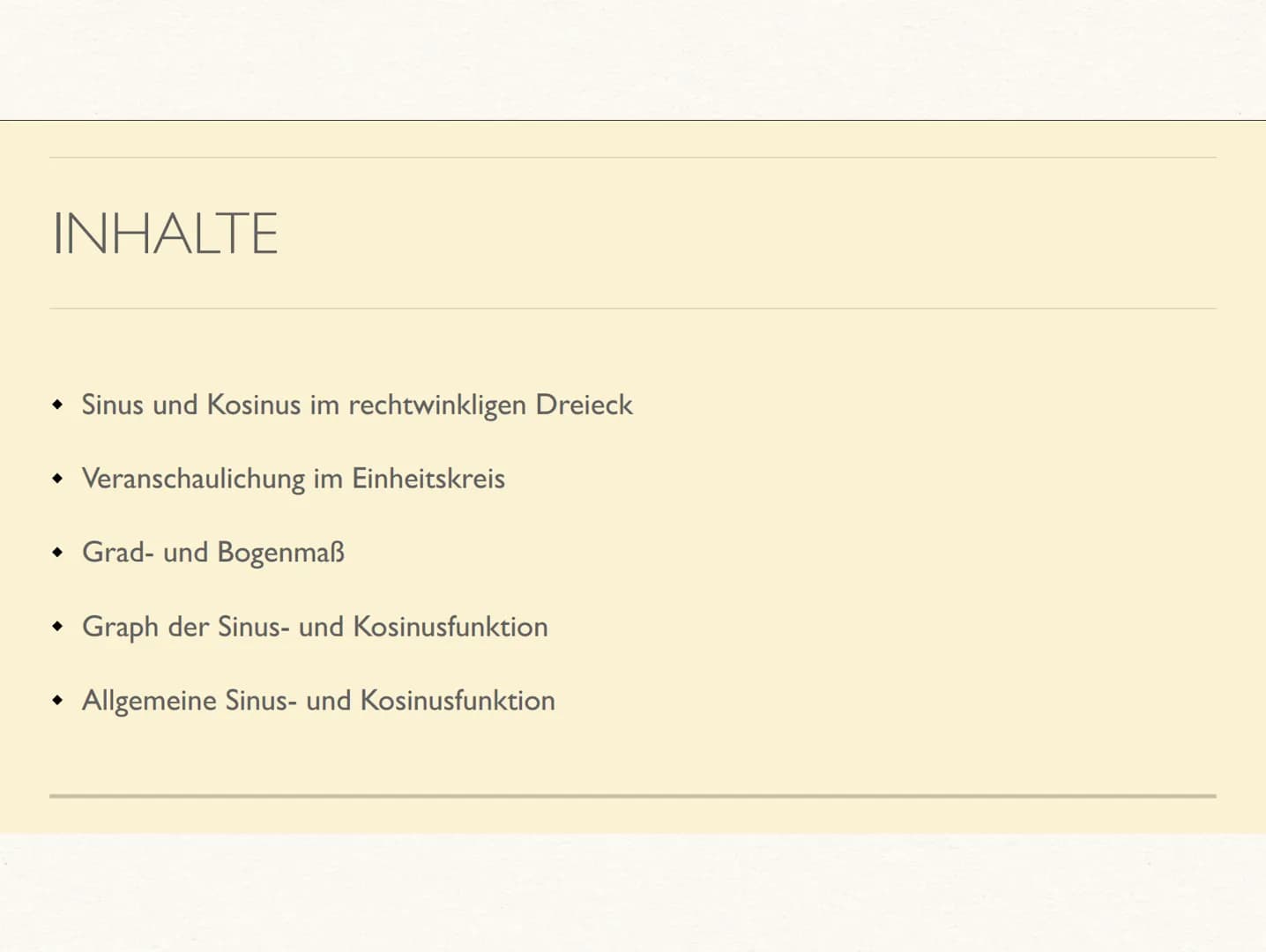 1.
2.
TRIGONOMETRIE
SINUS UND KOSINUS IM RECHTWINKLIGEN DREIECK
Sin
=
Gegenkathete
Hypotenuse
a
A
Sin +
COS -
Kathete
III. Quadrant
Sin -
CO