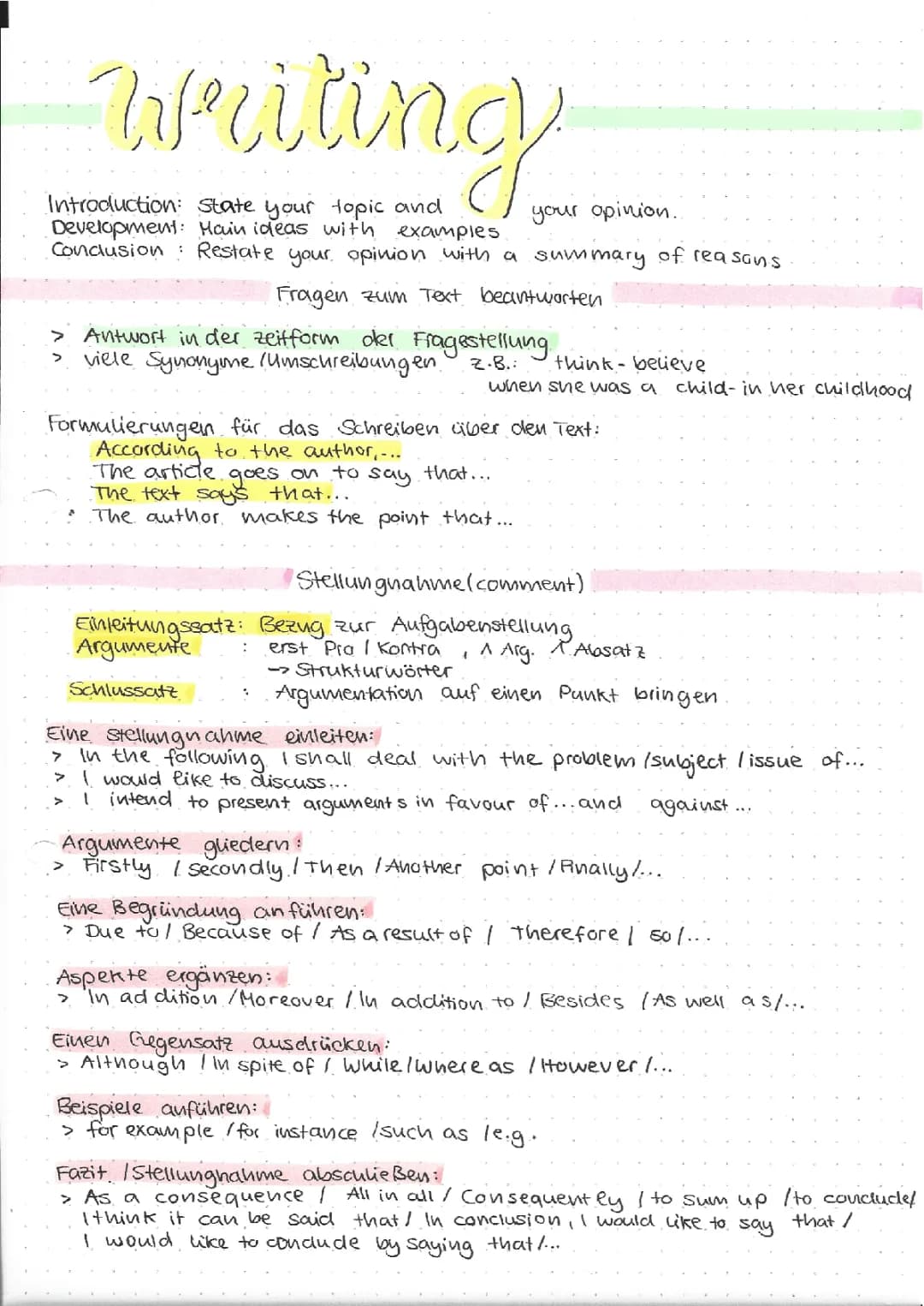 Stellungnahme Musterbeispiel und Argumentation Schreiben für Schüler