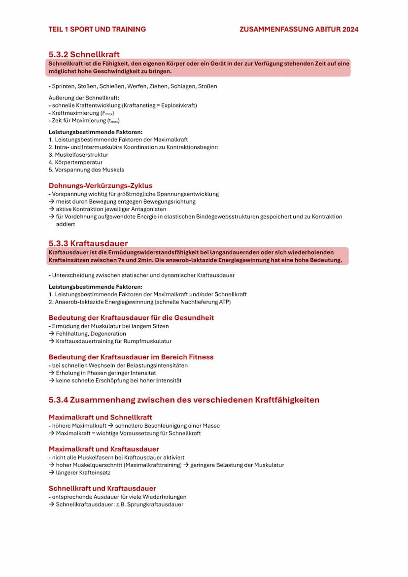 TEIL 1 SPORT UND TRAINING
5. KRAFT
ZUSAMMENFASSUNG ABITUR 2024
5.1 BEDEUTUNG DER KRAFT
Kraft im biologischen Sinne ist die Fähigkeit des Ner