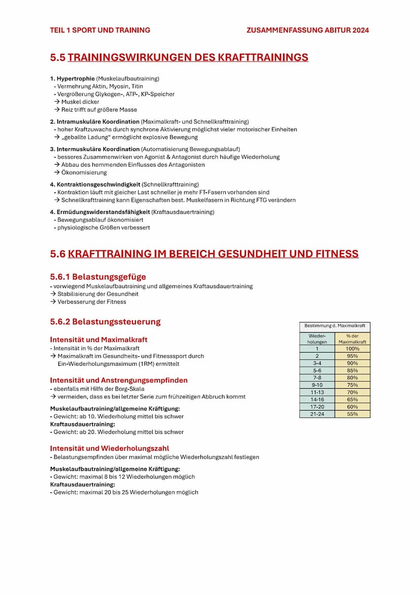 TEIL 1 SPORT UND TRAINING
5. KRAFT
ZUSAMMENFASSUNG ABITUR 2024
5.1 BEDEUTUNG DER KRAFT
Kraft im biologischen Sinne ist die Fähigkeit des Ner