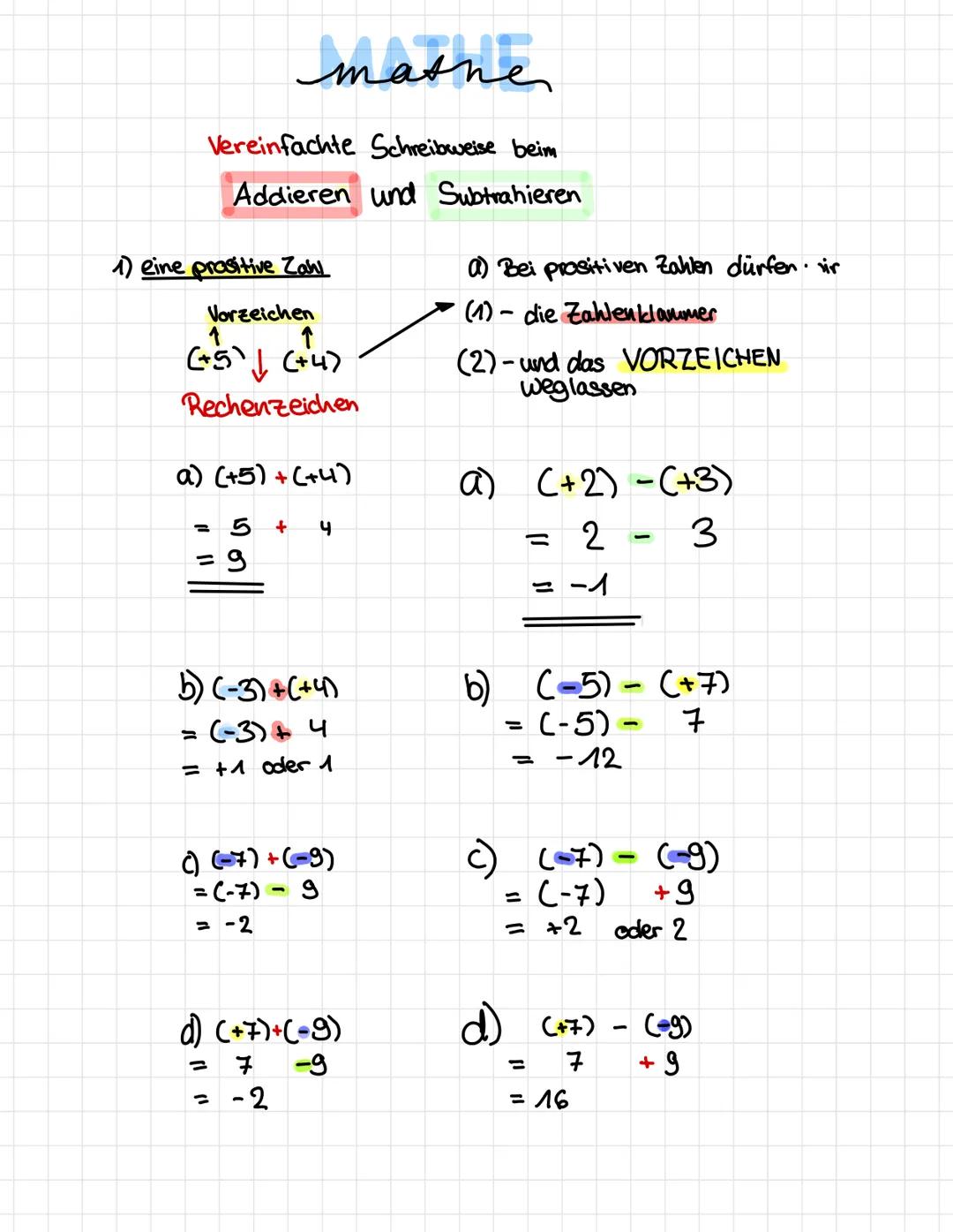 =
Herke! + (+) -(-)
y
+
3) Bspi
(-7)-(-9)
+9
2
gleiche Zeichen
mathe
(-7)+(-9)
= -7-9
= -16
+
+(-)-(+)
لها
Verschiedene Zeichen
b) Bei negat