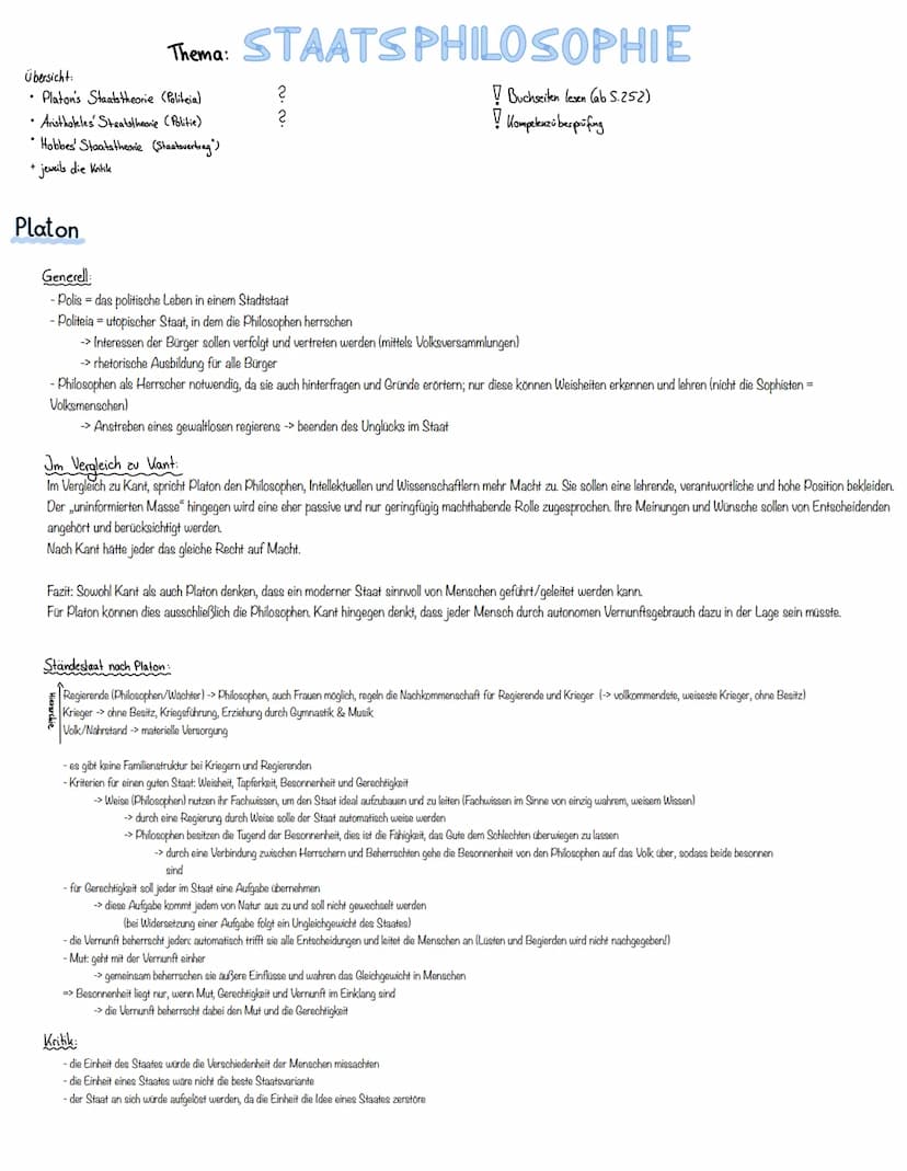 ~lernzettel~
2. Klausur
/ Thema: STAATSPHILOSOPHIE
Übersicht:
• Platon's Staatstheorie (Politeia)
• Aristhoteles Staatstheorie (Politie)
Hob
