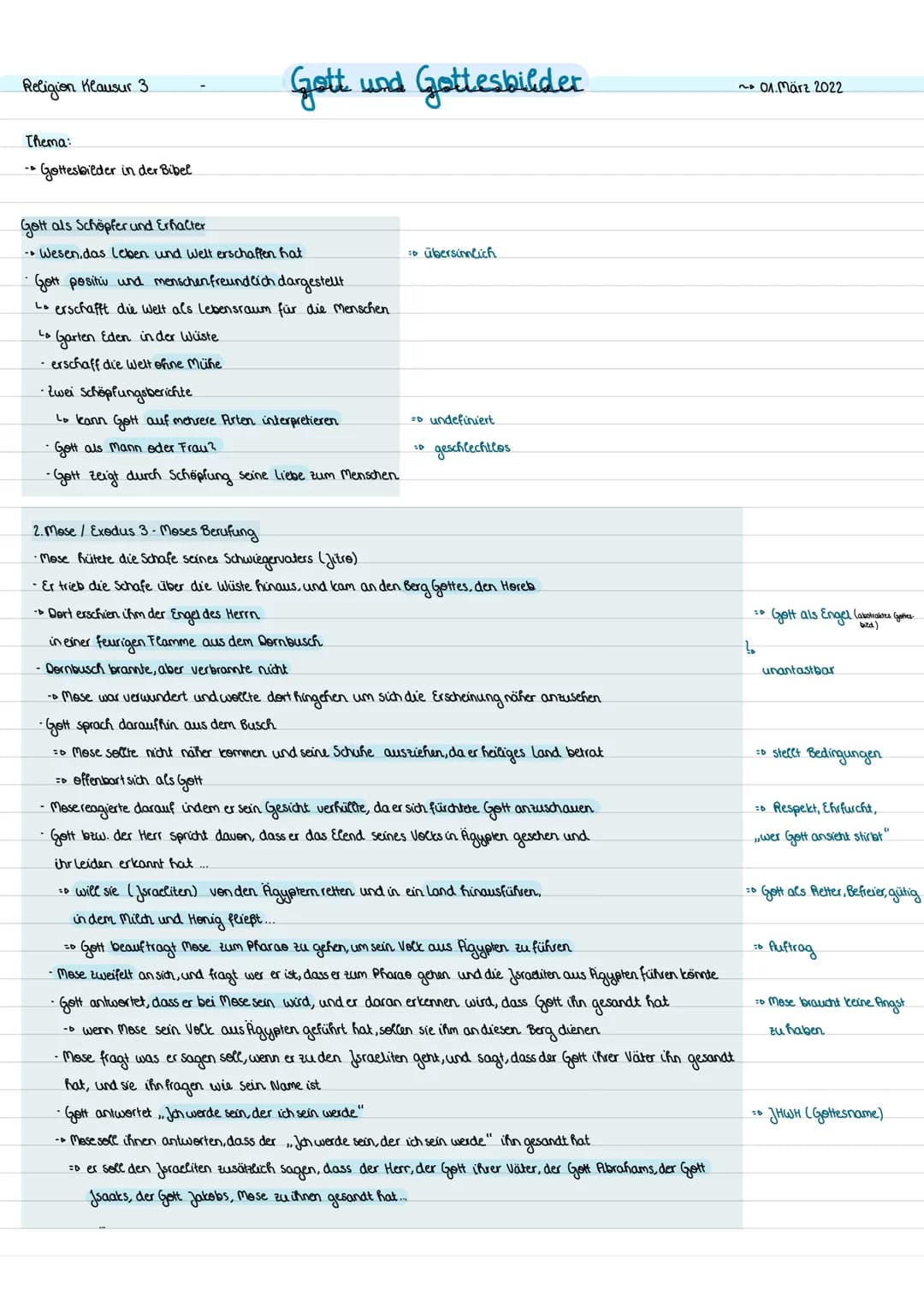 Religion Klausur 3
Thema:
• Gottesbilder in der Bibel
Gott und Gottesbilder
Gott als Schöpfer und Erhalter
- Wesen, das Leben und Welt ersch