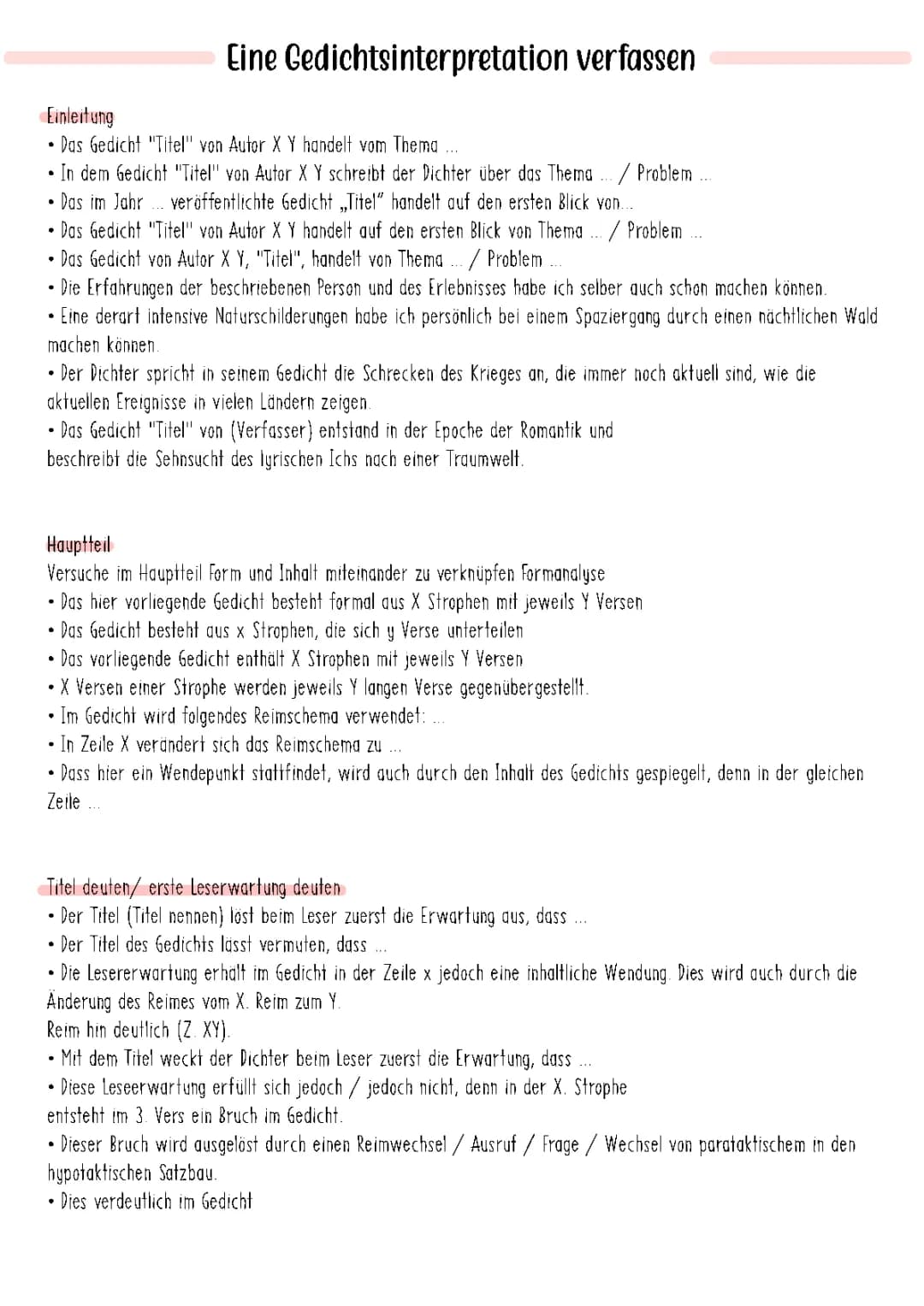 Gedichtinterpretation Beispiel für Klasse 10 - Einfache Tipps und PDF