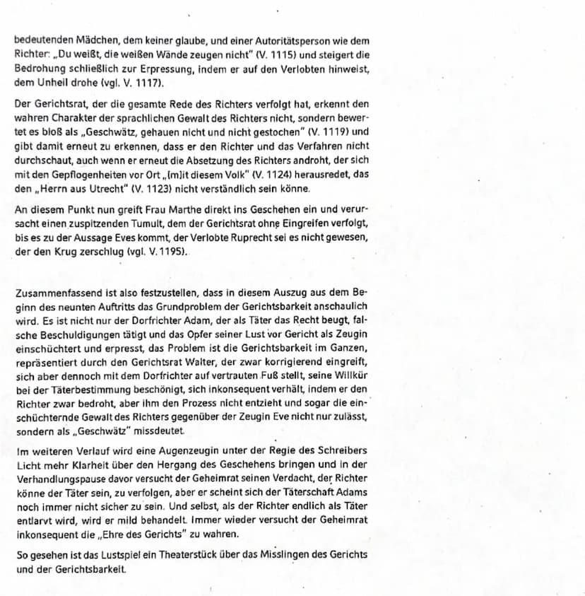 Musterlösung
Analyse und Interpretation einer Dramenszene
Heinrich von Kleist:,,Der zerbrochne Krug" - 9. Auftritt
Der vorliegende Auszug au