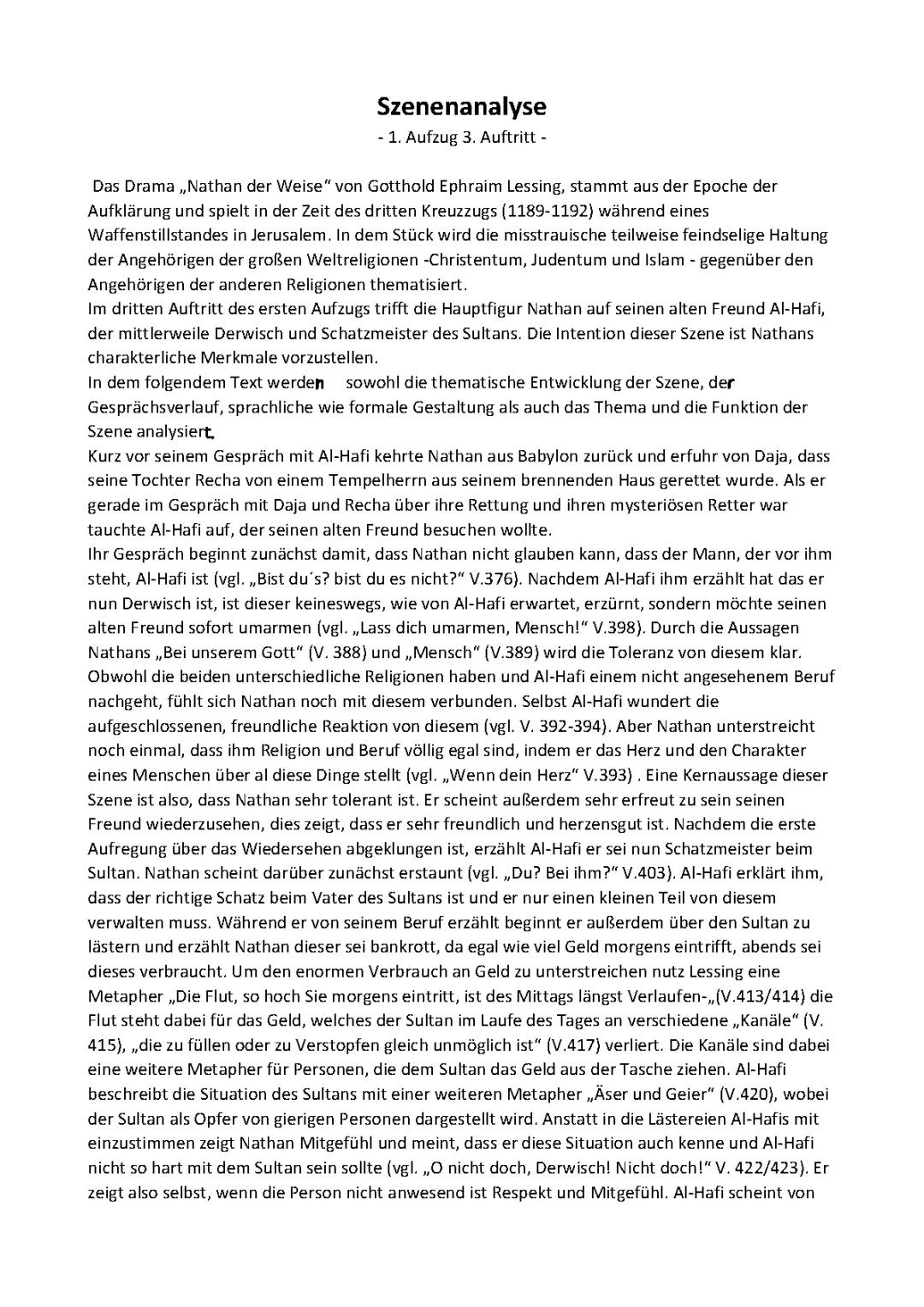 Szenenanalyse Nathan der Weise, 1. Aufzug 3. Auftritt