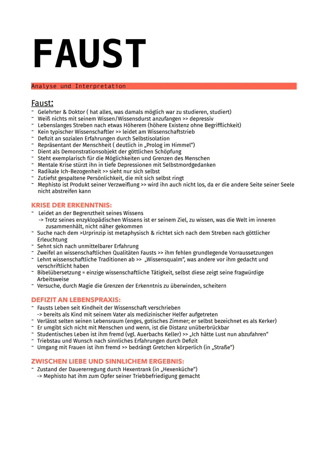 FAUST
Analyse und Interpretation
Faust:
Gelehrter & Doktor (hat alles, was damals möglich war zu studieren, studiert)
Weiß nichts mit seinem
