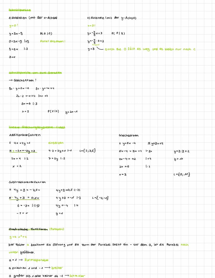 Quadratische Gleichungen
P-Q Formel
x² + p + 9 = 0
X 1/2
X 1 =
=
- — ± √√(²) ²³²-9
+
A(1)
y=mx+c
lineare Funktionen
x2 =
B(1)
me Steigung
c=