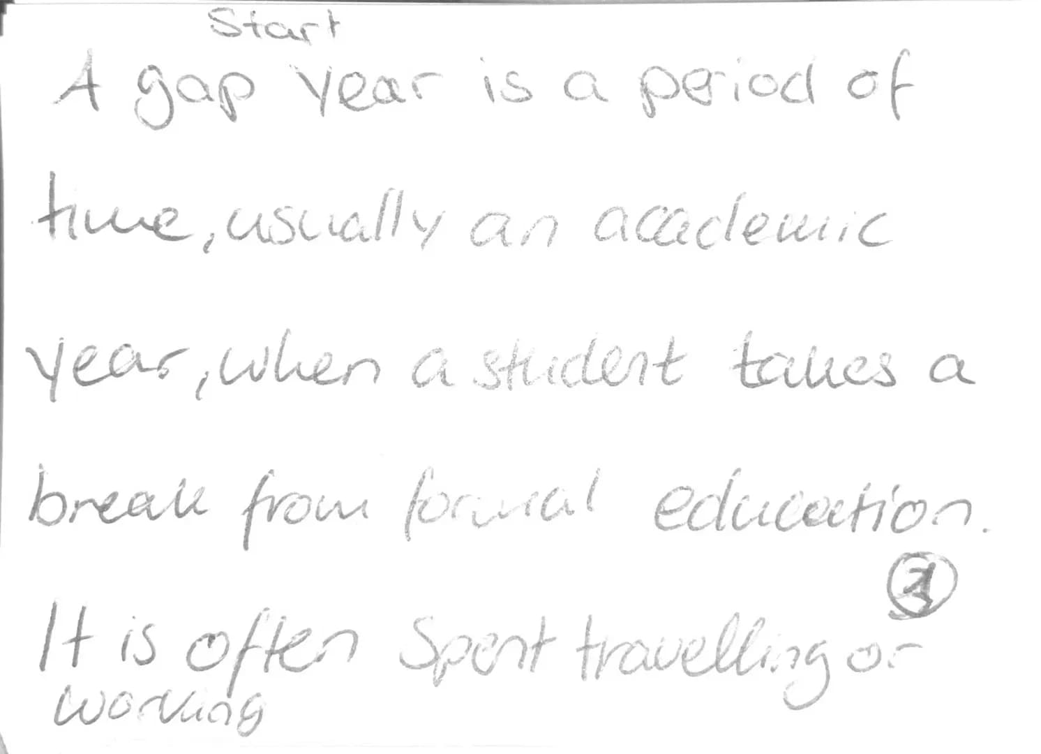 Start
Now days wany teenagers
think about the topic of
taking a gal year after
they graduated from
high school or at any es other time. So w