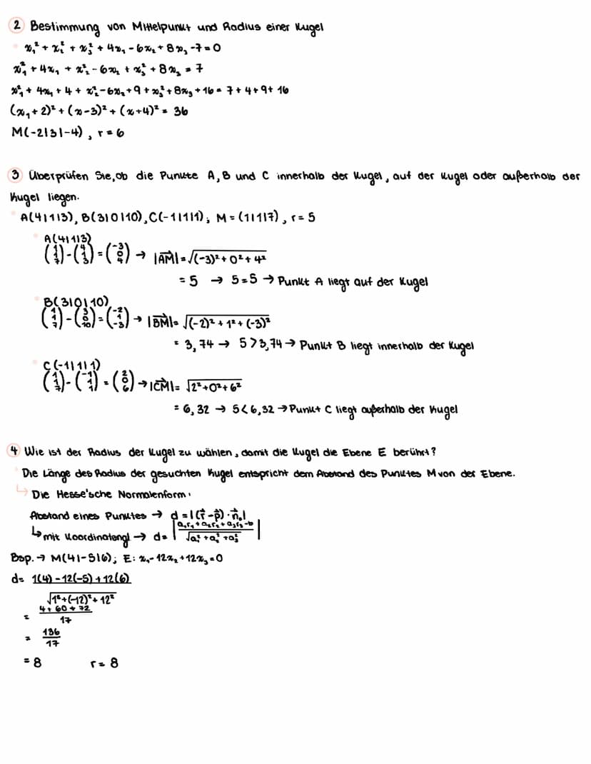 2 Bestimmung von Mittelpunkt und Radius einer Kugel
©x₁² + x² + x² + 4x₂ - 6x₂ + 8%, -7 = 0
x² + 4x₁ + x²₂ -6%₂₁ + x² + 8x₂ = 7
%²³₁ + 4x + 