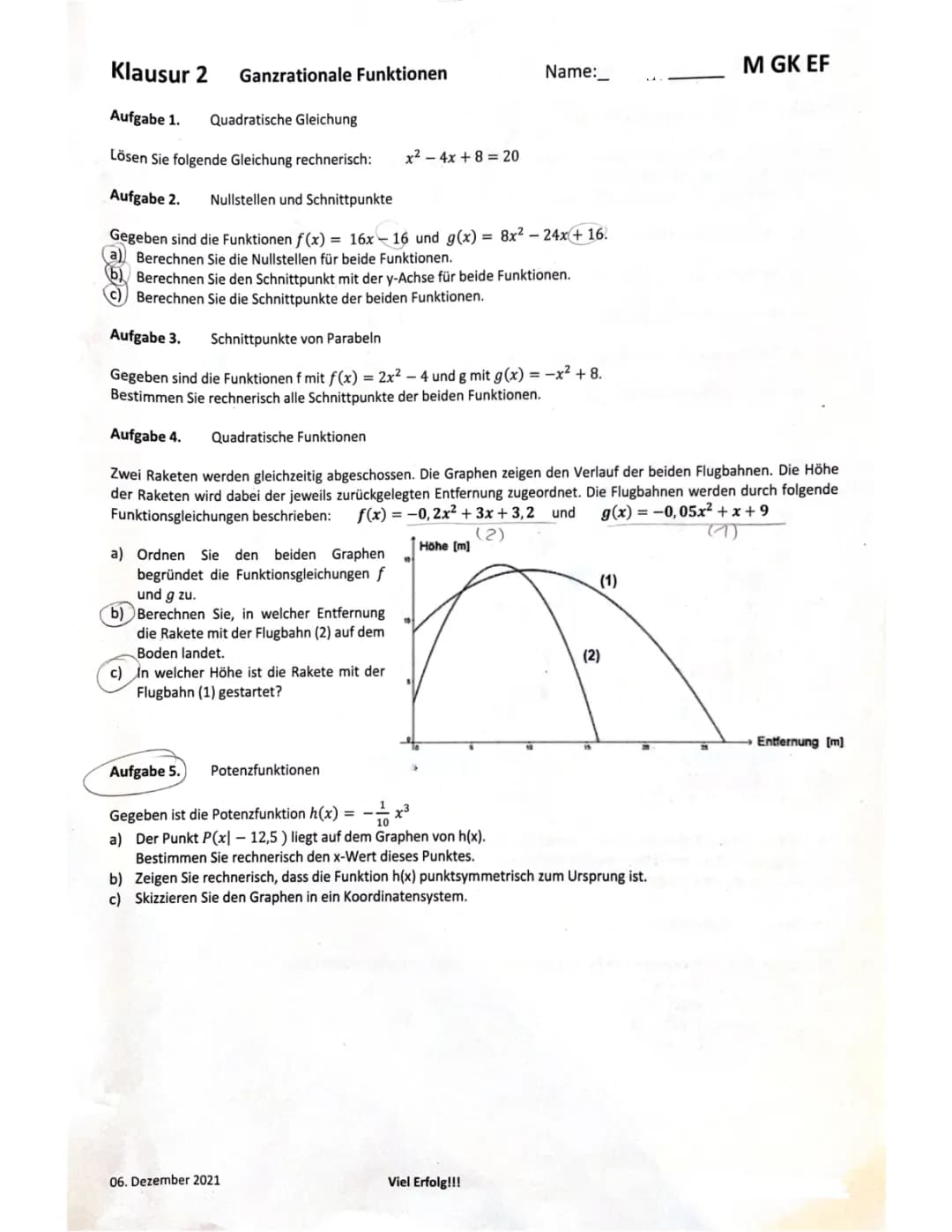 Quadratische und ganzrationale Funktionen
